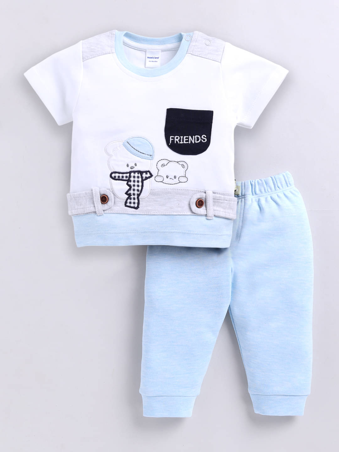    			Mom's Love Printed Pure Cotton Set and Suit For Infant Boys (Light Blue, Pack of 1)