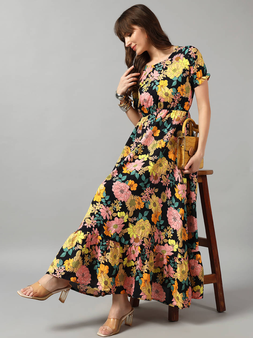     			RAIYANI FASHION Women Crepe Printed Fit & Flare Dress ( Yellow )