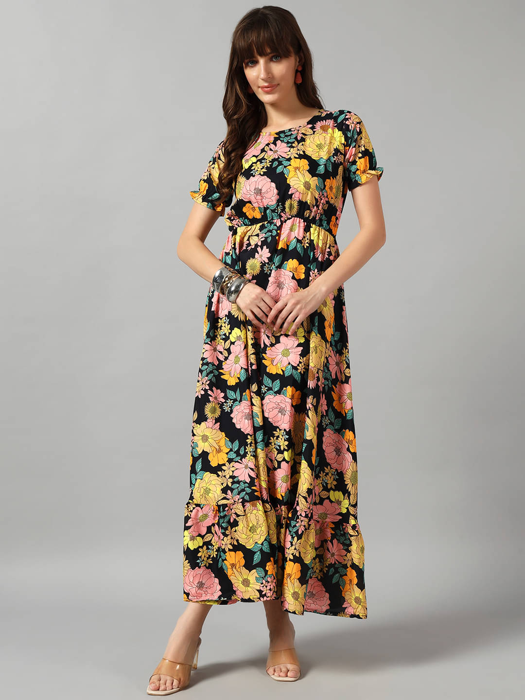     			RAIYANI FASHION Women Crepe Printed Fit & Flare Dress ( Yellow )