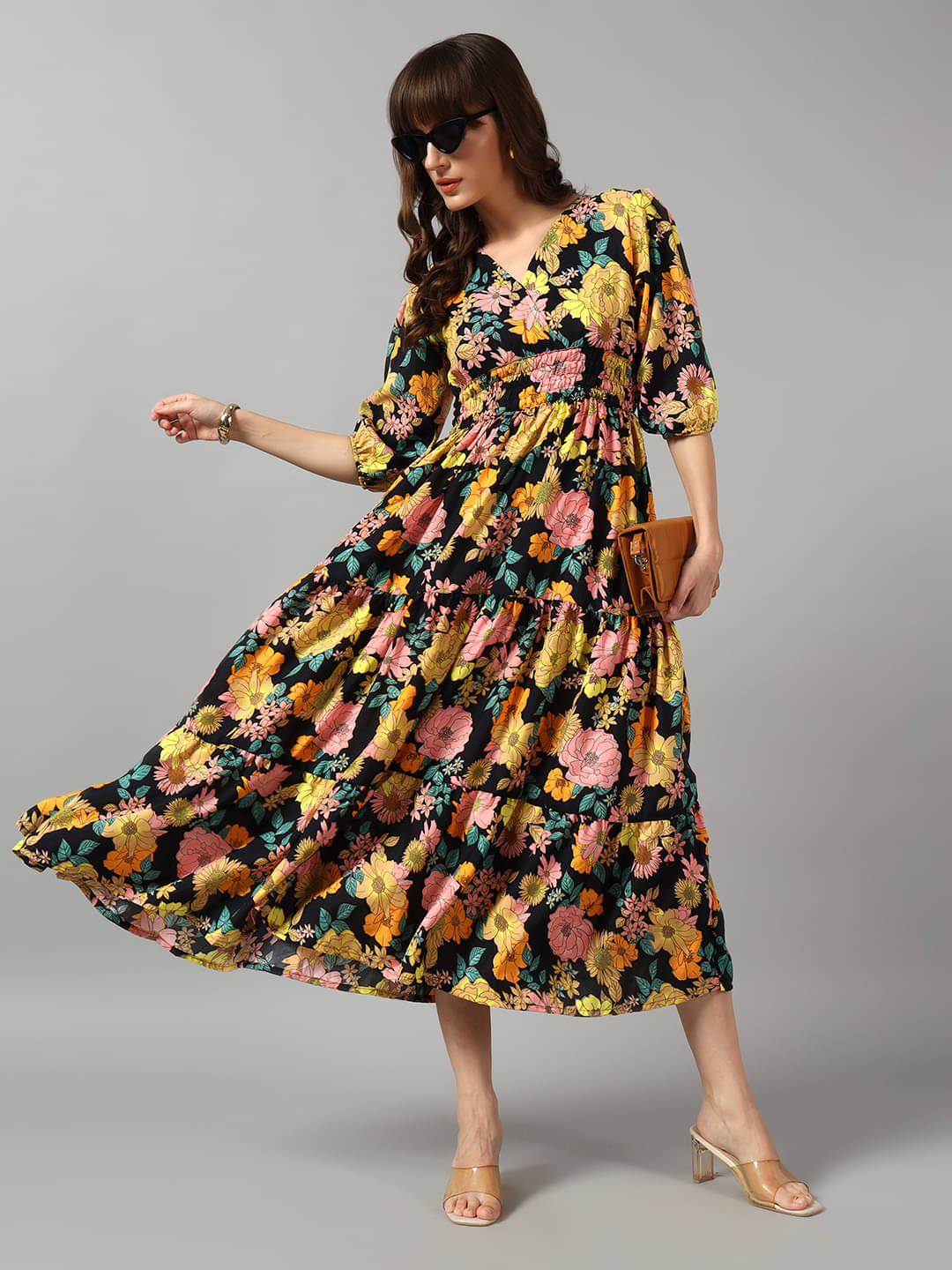     			RAIYANI FASHION Women Crepe Printed Fit & Flare Dress ( Yellow )