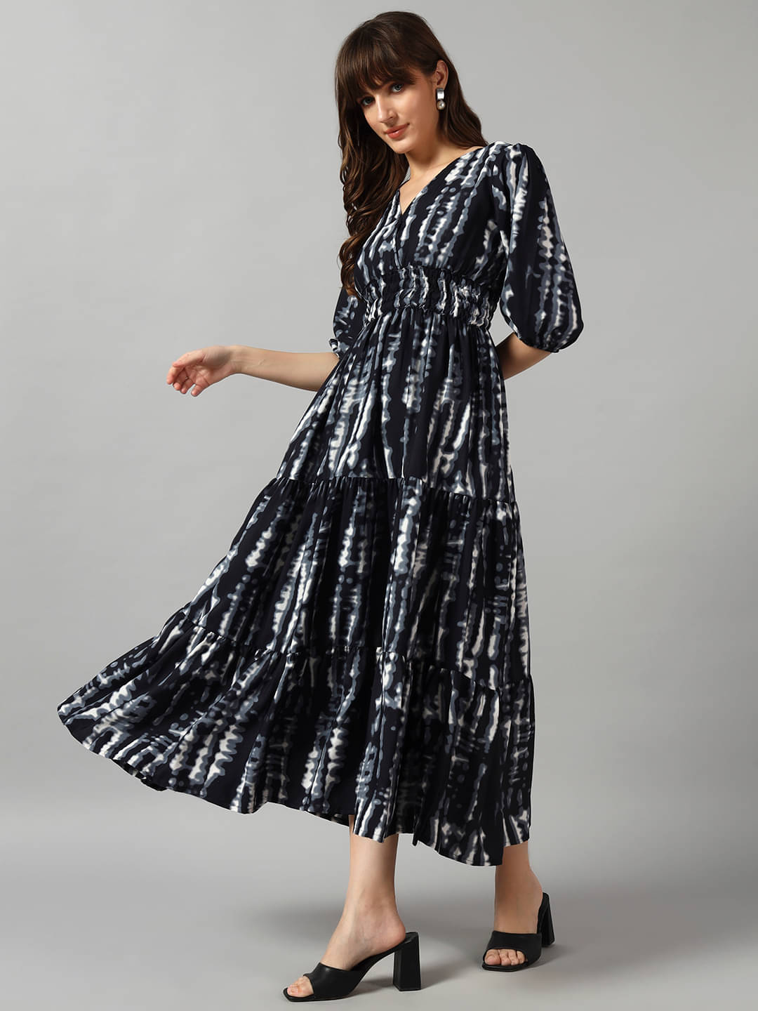     			RAIYANI FASHION Women Crepe Printed Fit & Flare Dress ( Black )