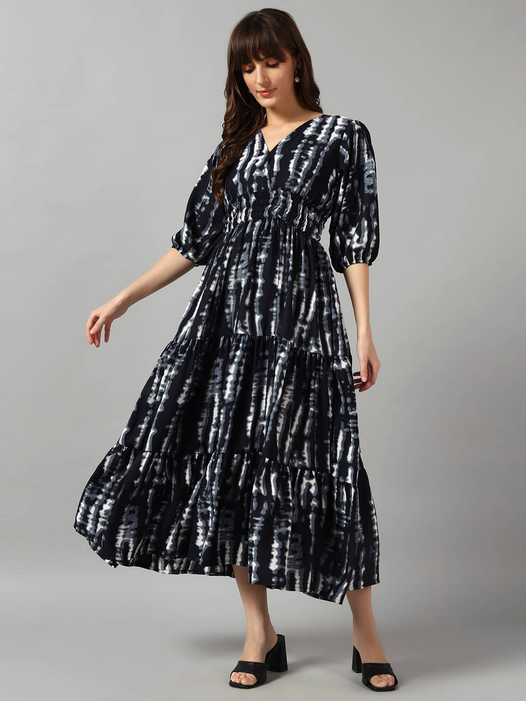     			RAIYANI FASHION Women Crepe Printed Fit & Flare Dress ( Black )