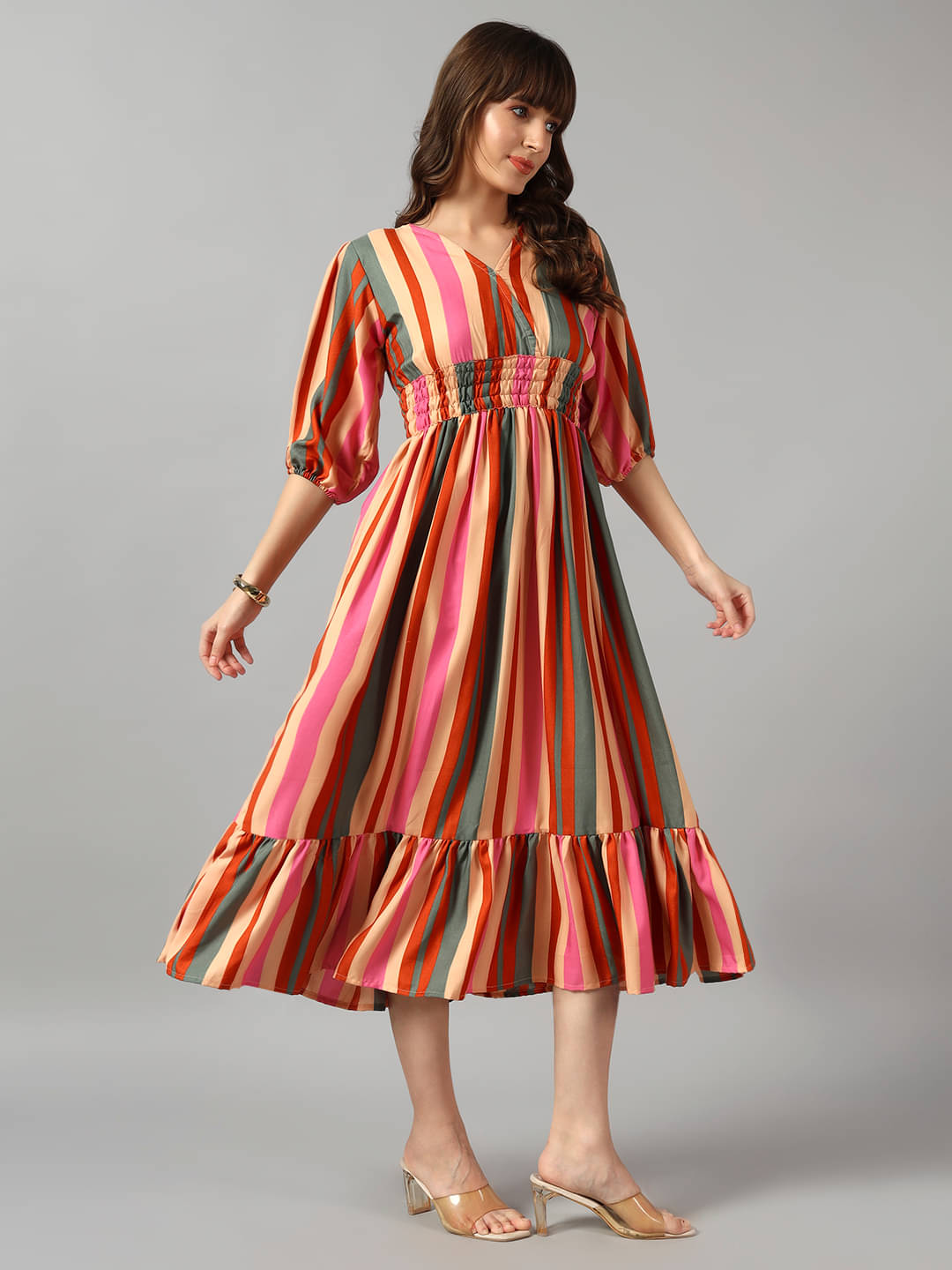 RAIYANI FASHION Women Crepe Printed Fit & Flare Dress ( Multi Color ) RAIYANI FASHION Women Crepe Printed Fit & Flare Dress ( Multi Color )