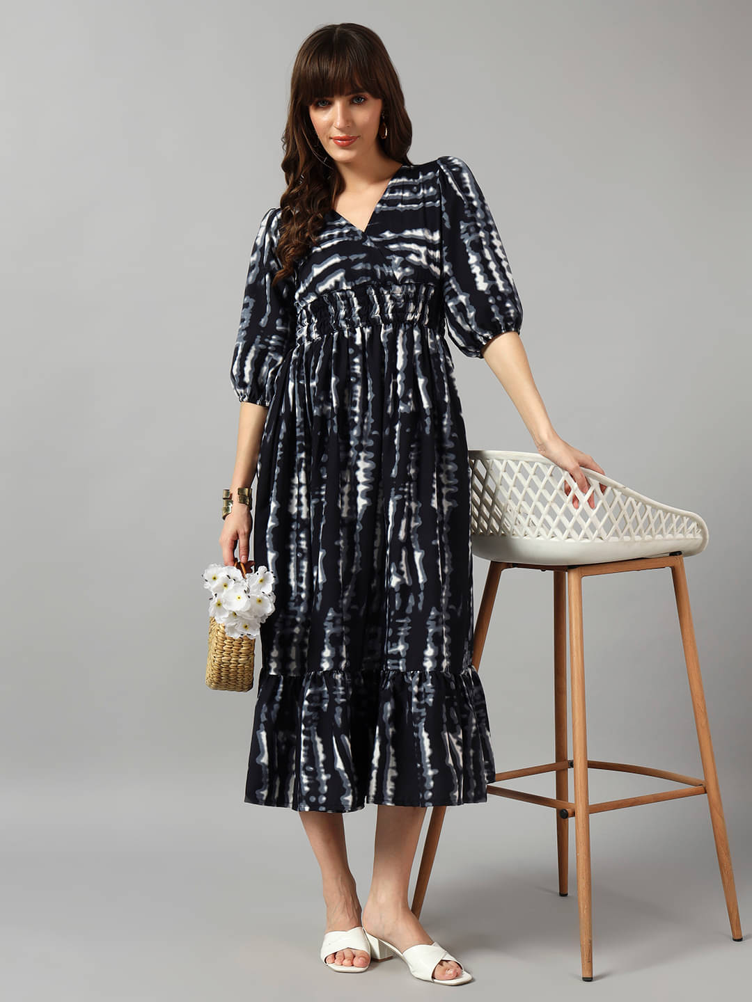     			RAIYANI FASHION Women Crepe Printed Fit & Flare Dress ( Black )