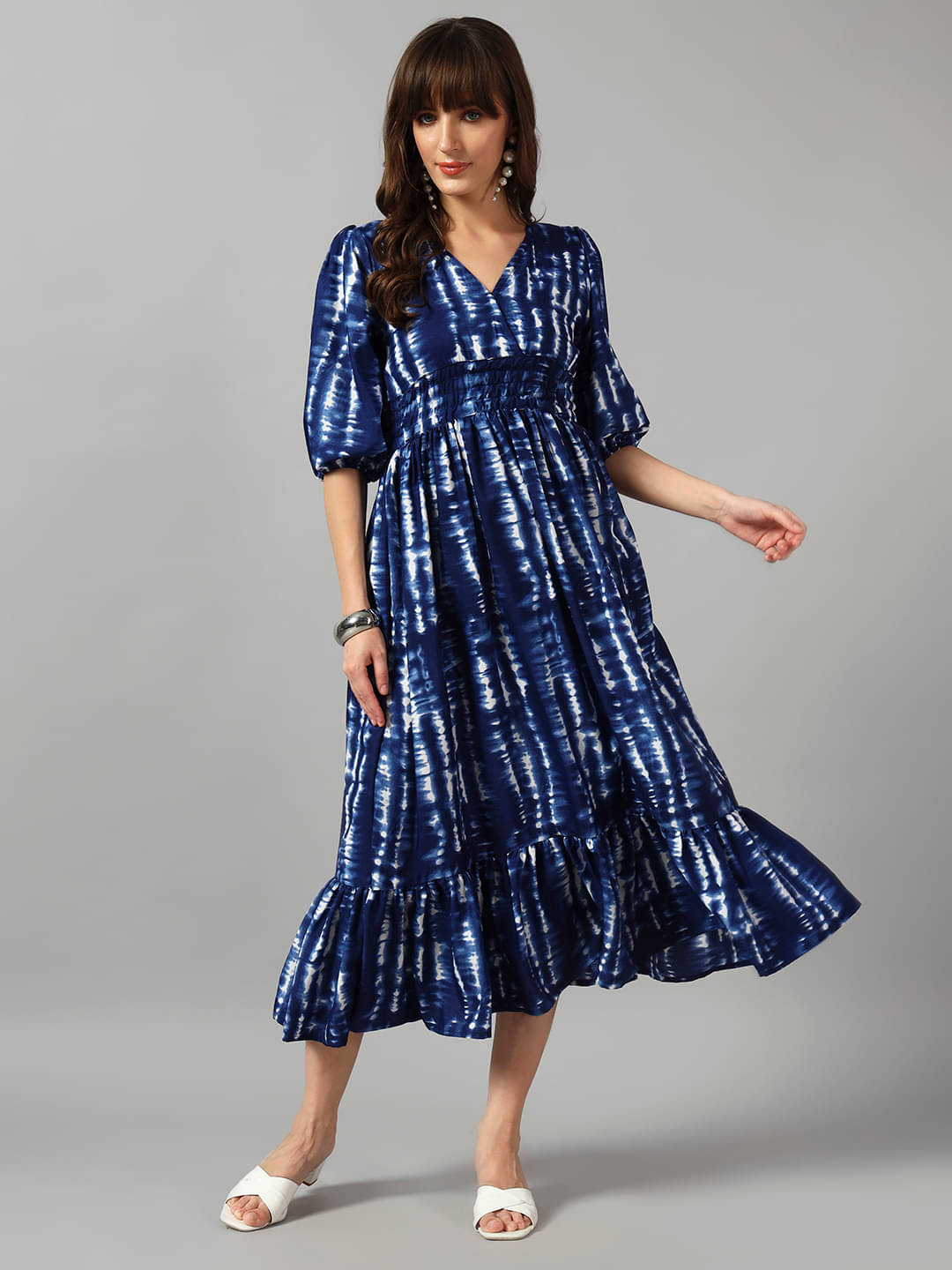     			RAIYANI FASHION Women Crepe Printed Fit & Flare Dress ( Blue )