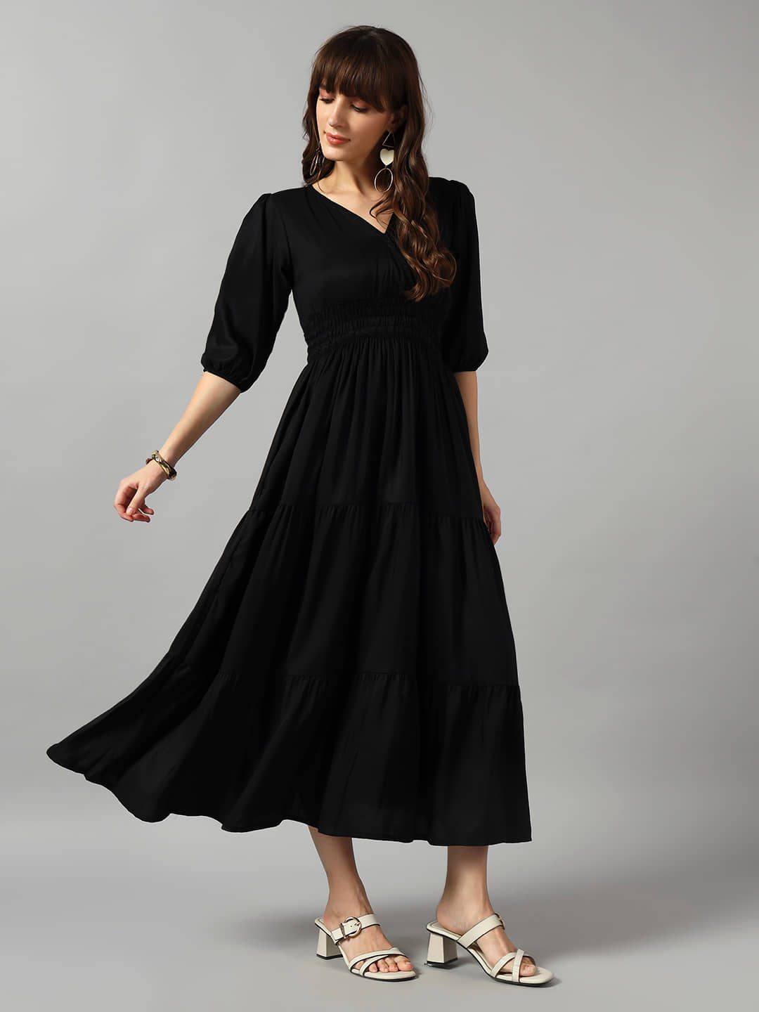RAIYANI FASHION Women Crepe Solid Fit & Flare Dress ( Wine )