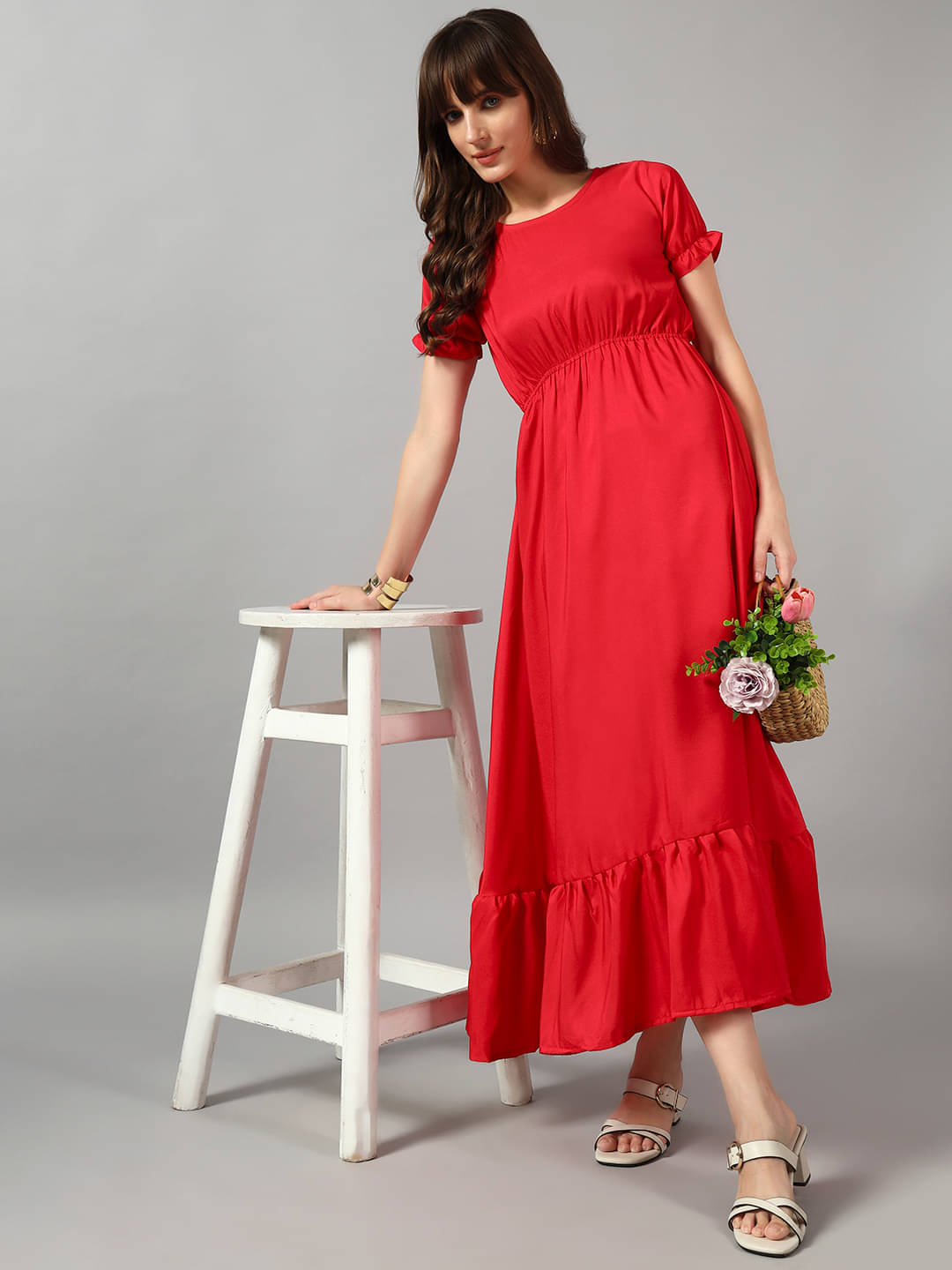     			RAIYANI FASHION Women Crepe Solid Fit & Flare Dress ( Pink )