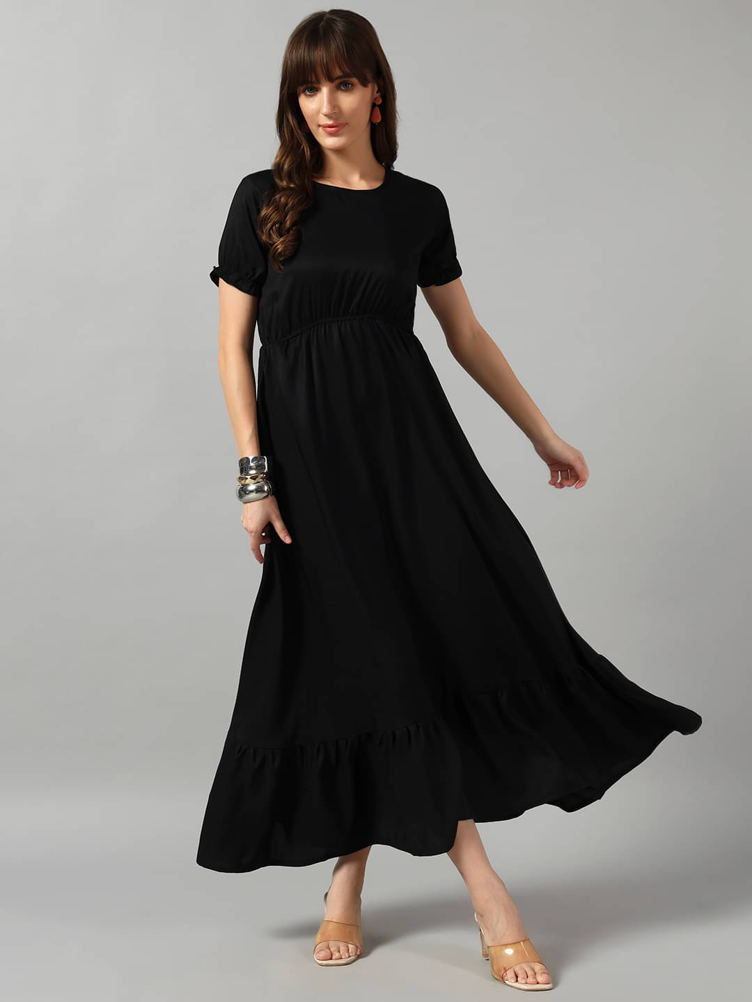     			RAIYANI FASHION Women Crepe Solid Fit & Flare Dress ( Black )