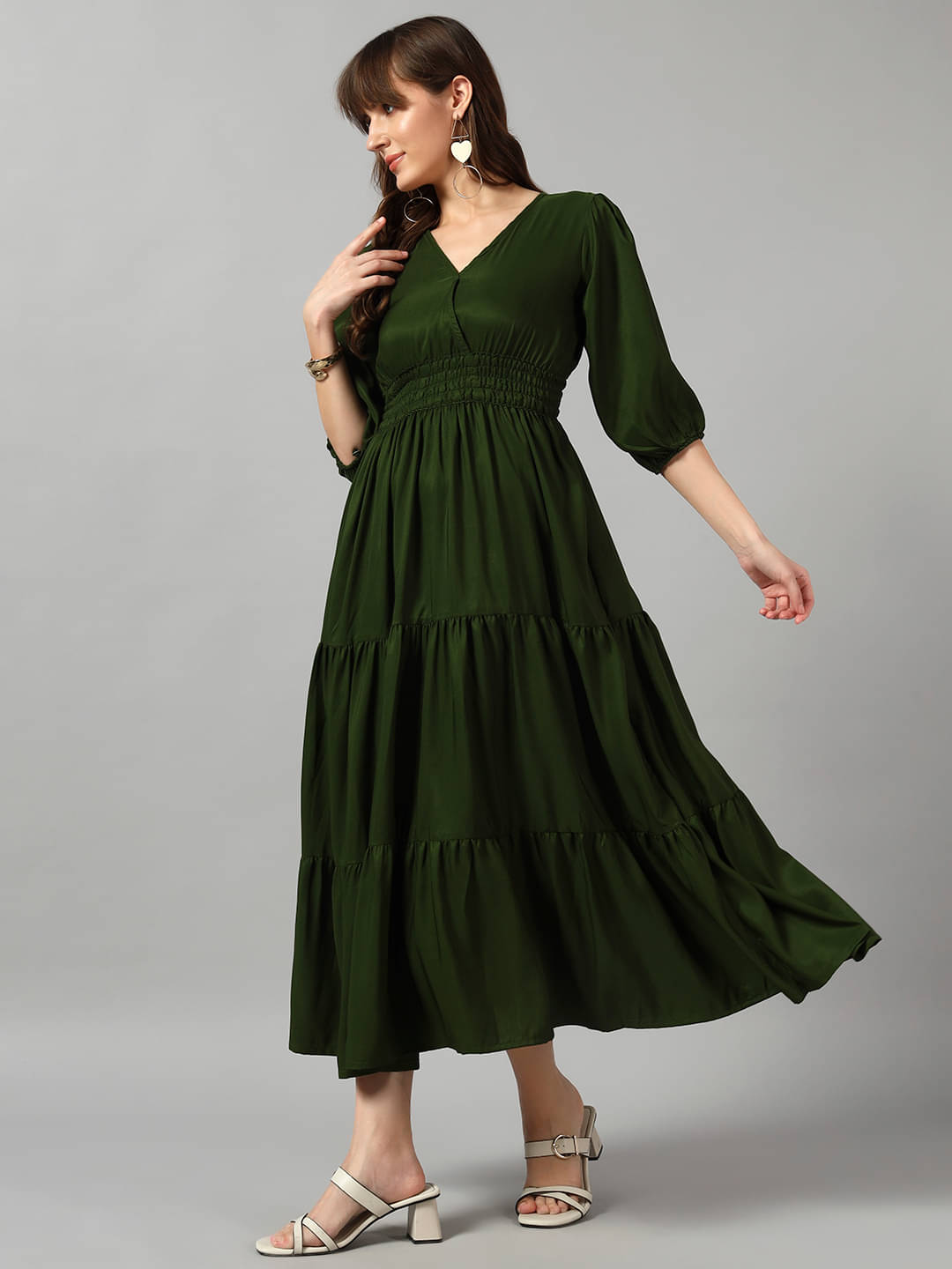     			RAIYANI FASHION Women Crepe Solid Fit & Flare Dress ( Olive )