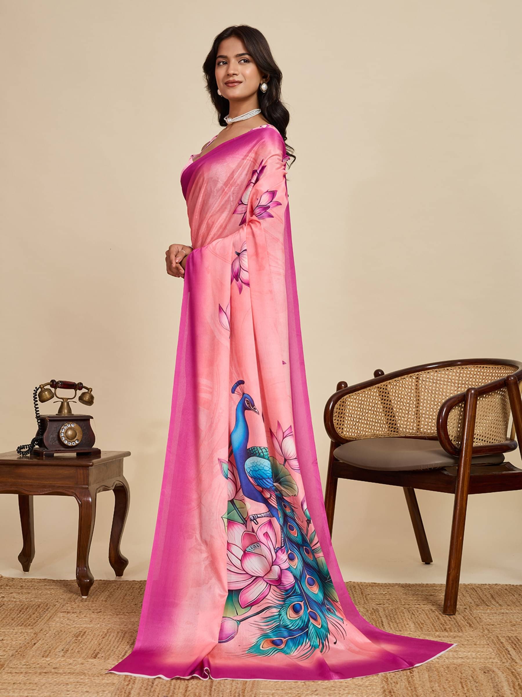 Rangtulika Ethnics Chiffon Printed Banarasi saree With Unstitched Blouse Piece ( Pink ) Rangtulika Ethnics Chiffon Printed Banarasi saree With Unstitched Blouse Piece ( Pink )