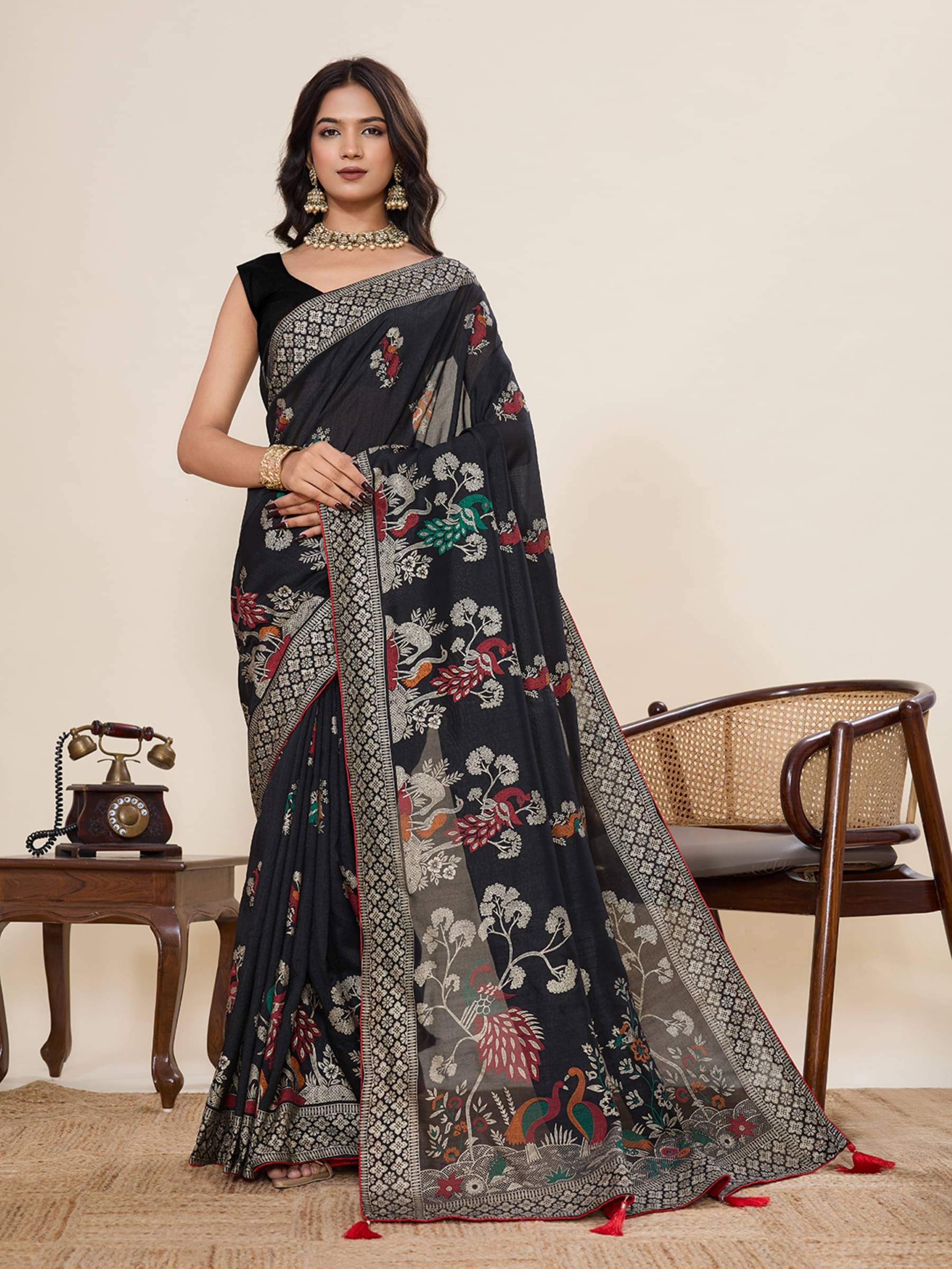 Rangtulika Ethnics Cotton Printed Banarasi saree With Unstitched Blouse Piece ( Peach ) Rangtulika Ethnics Cotton Printed Banarasi saree With Unstitched Blouse Piece ( Peach )