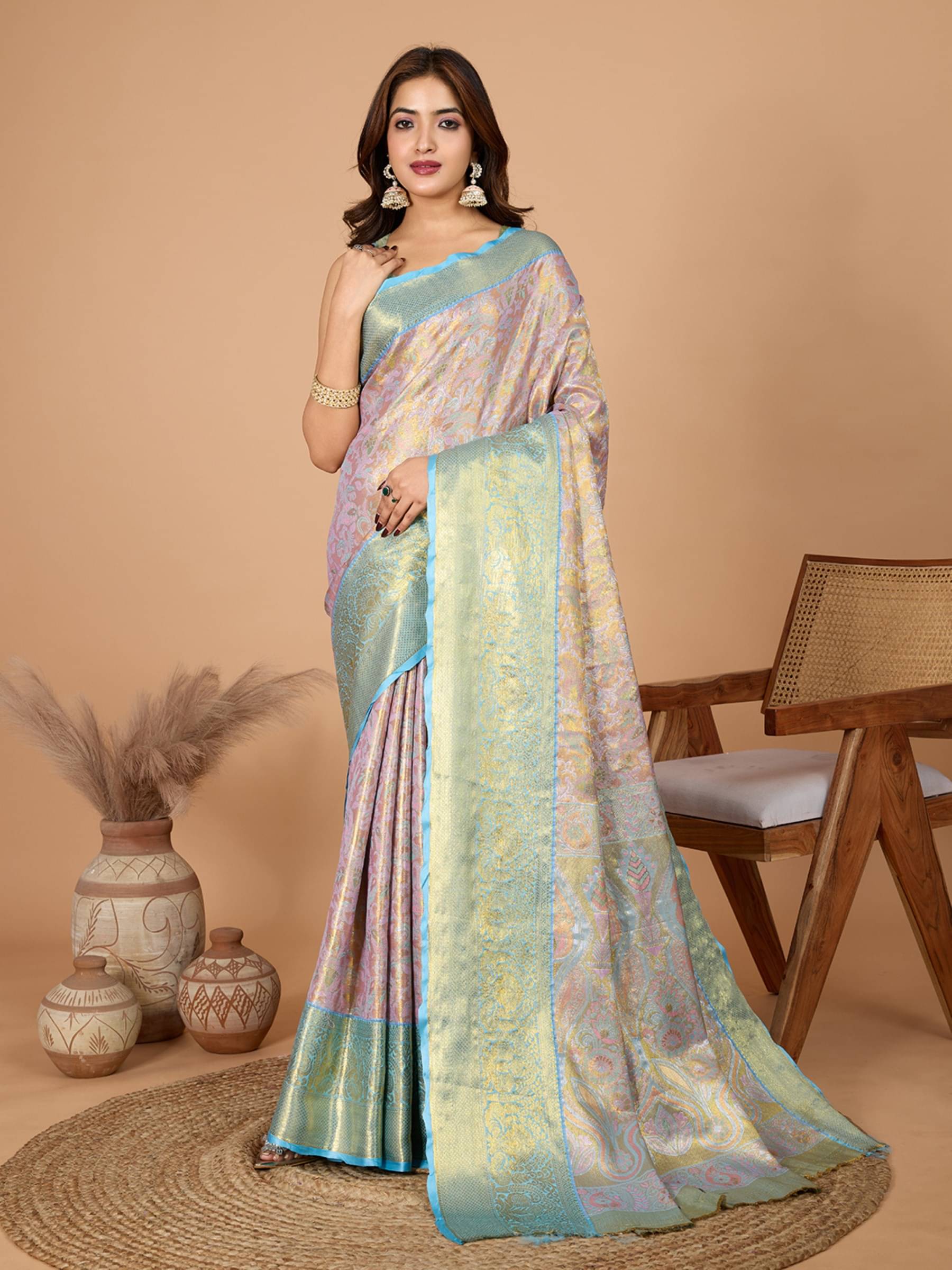     			Rangtulika Ethnics Silk Printed Banarasi saree With Unstitched Blouse Piece ( Sea Green )