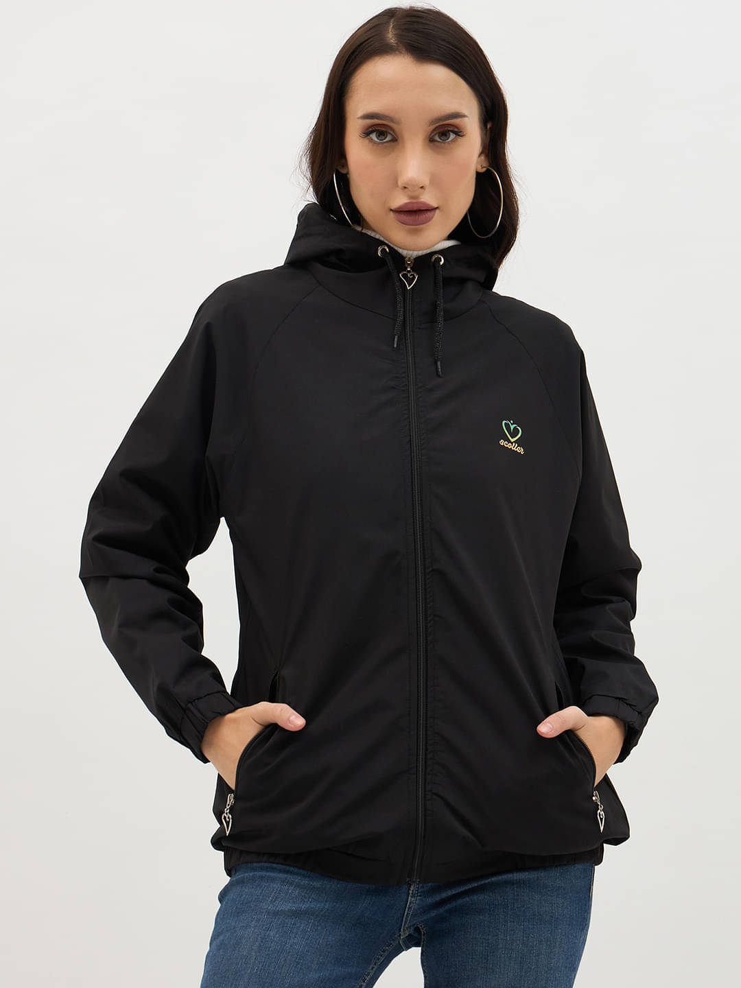     			SCOLLER - Poly Cotton Black Biker Jacket