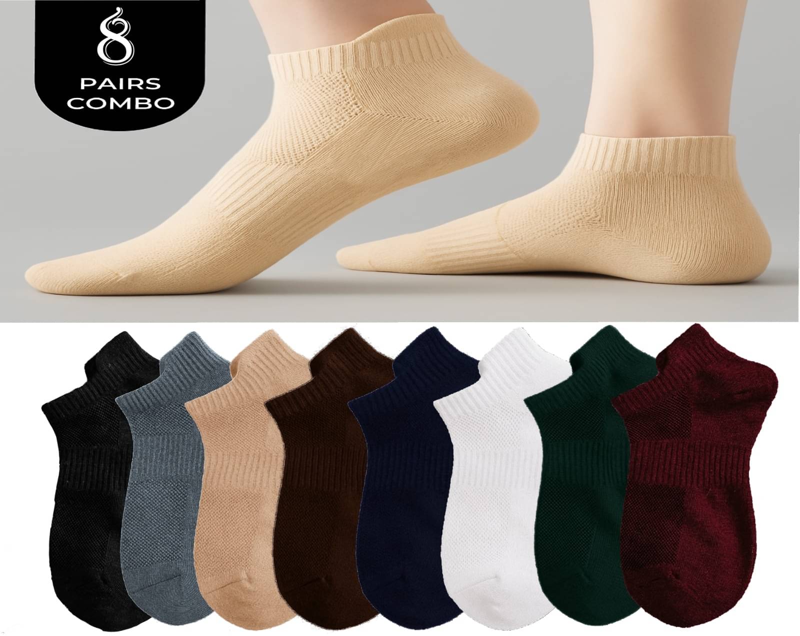 Schmetterling Pack of 8 Men's Polyester Ankle Length Socks ( Multicolor ) Schmetterling Pack of 8 Men's Polyester Ankle Length Socks ( Multicolor )