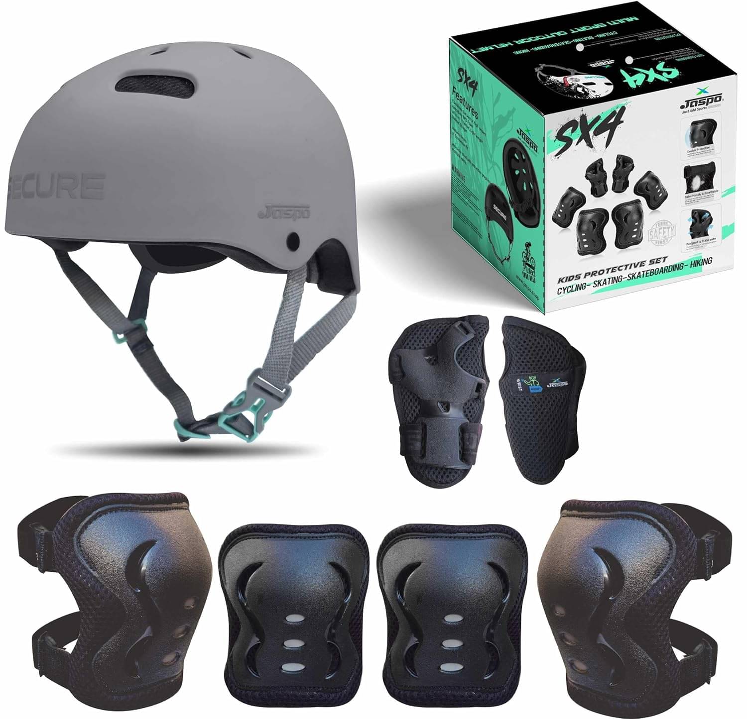 Sx 4 Ultra Protective Set for Skating, Cycling Helmet Set with Knee Pads Elbow Pads Wrist Guards, Adjustable Helmet, Protective Gear Set for Bicycle Roller Skating Skateboarding Sx 4 Ultra Protective Set for Skating, Cycling Helmet Set with Knee Pads Elbow Pads Wrist Guards, Adjustable Helmet, Protective Gear Set for Bicycle Roller Skating Skateboarding