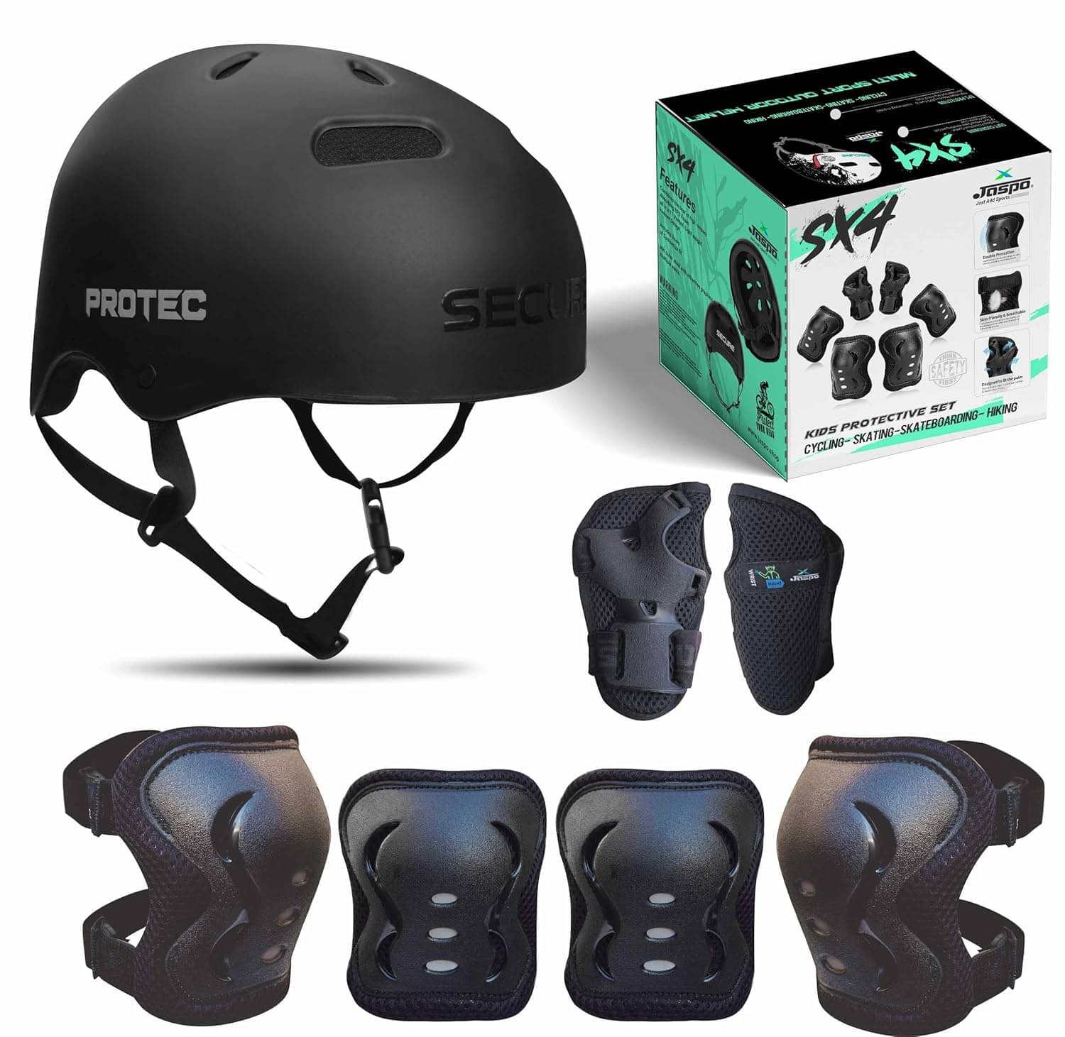 Sx 4 Ultra Protective Set for Skating, Cycling Helmet Set with Knee Pads Elbow Pads Wrist Guards, Adjustable Helmet, Protective Gear Set for Bicycle Roller Skating Skateboarding Sx 4 Ultra Protective Set for Skating, Cycling Helmet Set with Knee Pads Elbow Pads Wrist Guards, Adjustable Helmet, Protective Gear Set for Bicycle Roller Skating Skateboarding