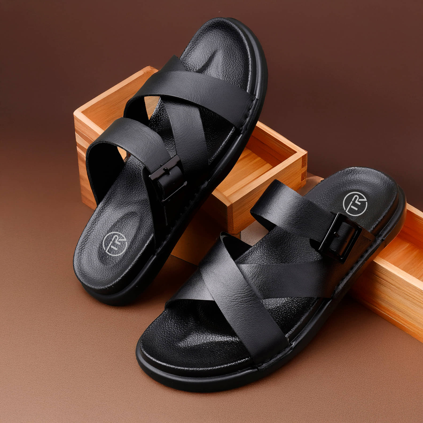 TR Black Men's Leather Slipper
