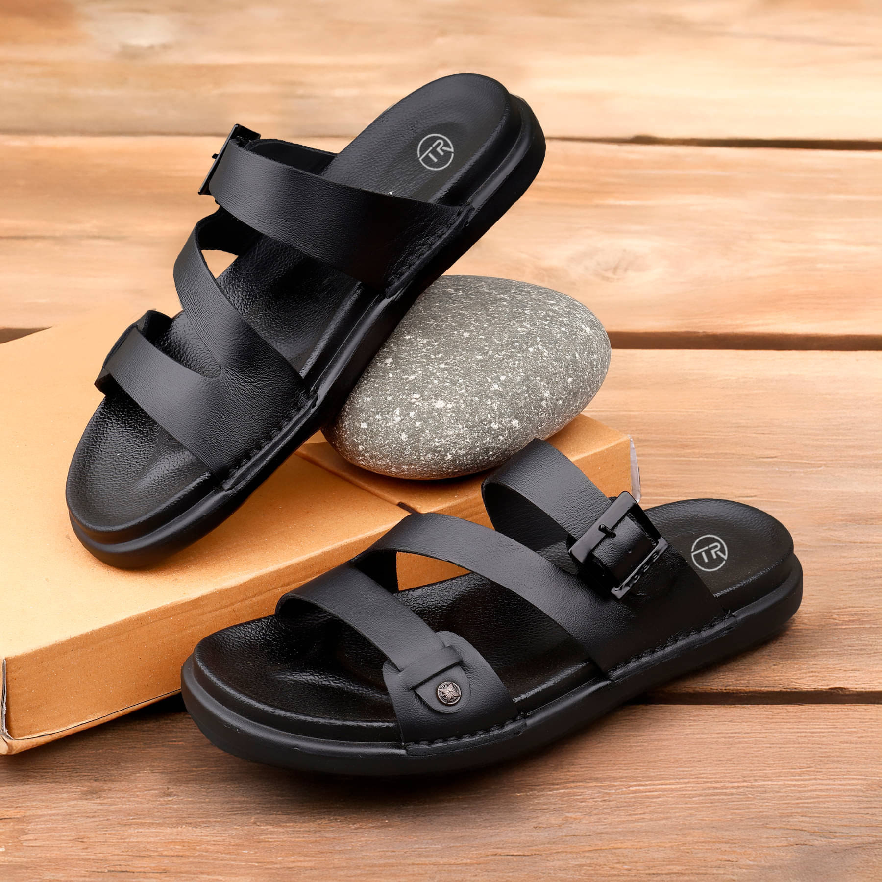     			TR Black Men's Leather Slipper