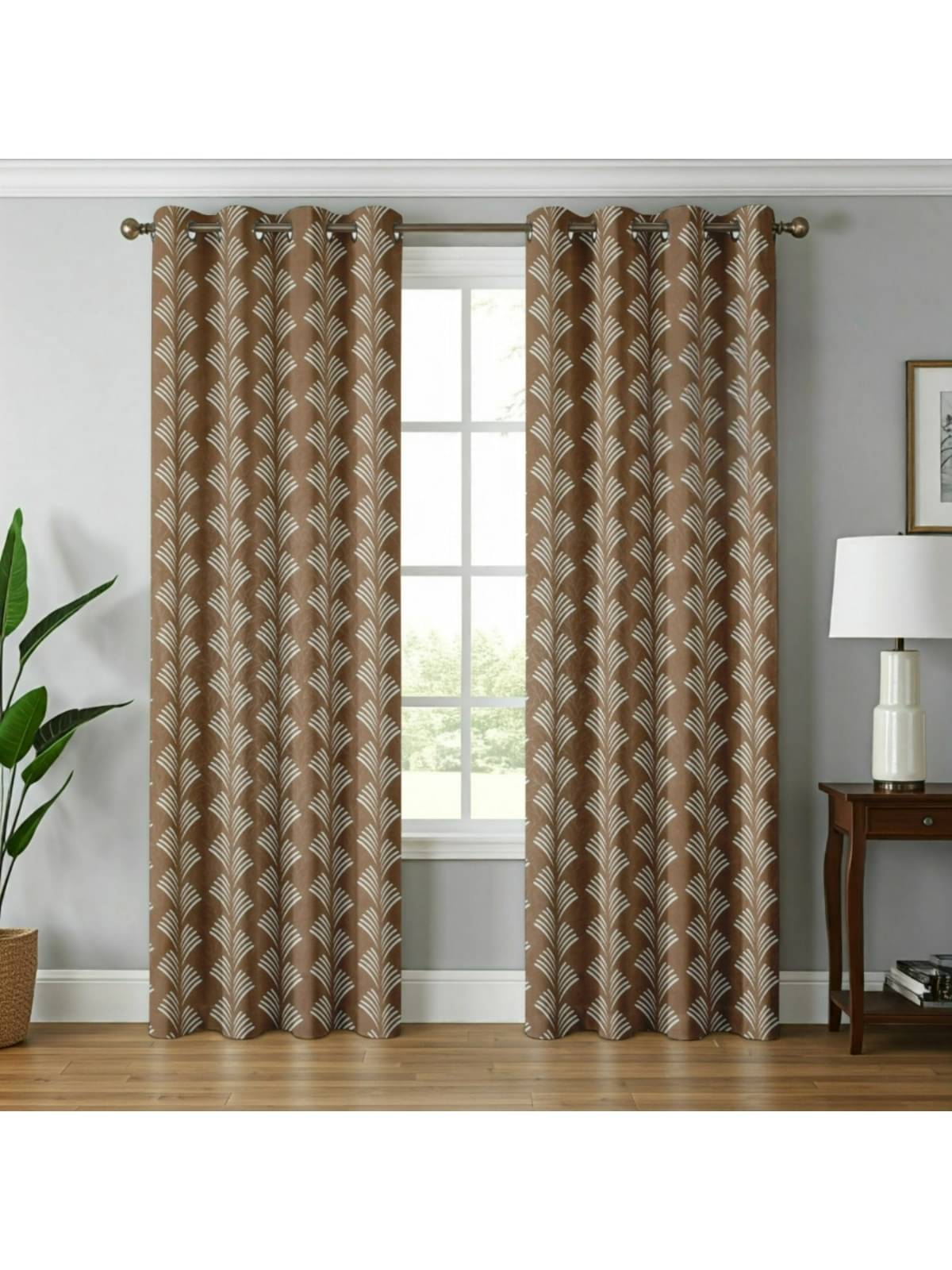 UrbanArts Floral Printed Room Darkening Eyelet Curtain 5 ft ( Pack of 2 ) - Coffee     			UrbanArts Floral Printed Room Darkening Eyelet Curtain 5 ft ( Pack of 2 ) - Coffee