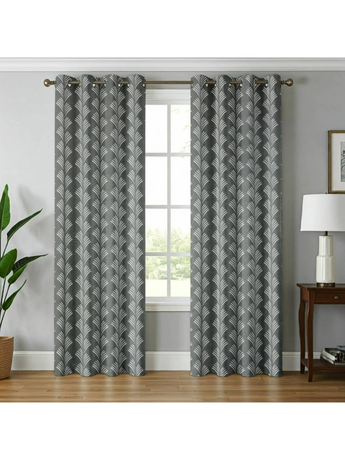     			UrbanArts Floral Printed Room Darkening Eyelet Curtain 9 ft ( Pack of 2 ) - Grey