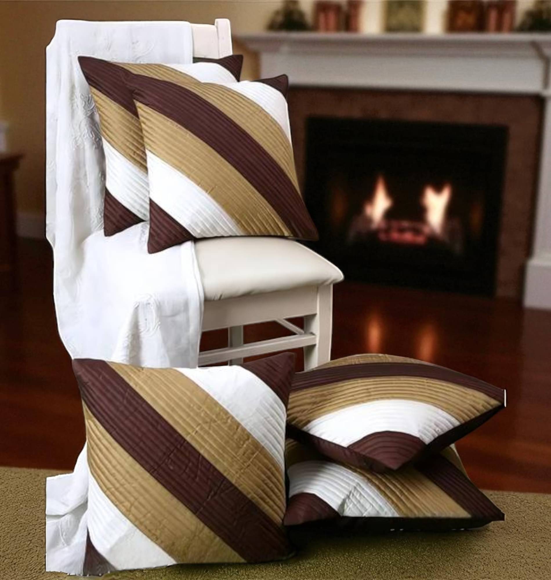     			Zikrak Set of 5 Synthetic Abstract Square Cushion Cover (40X40)cm - Brown