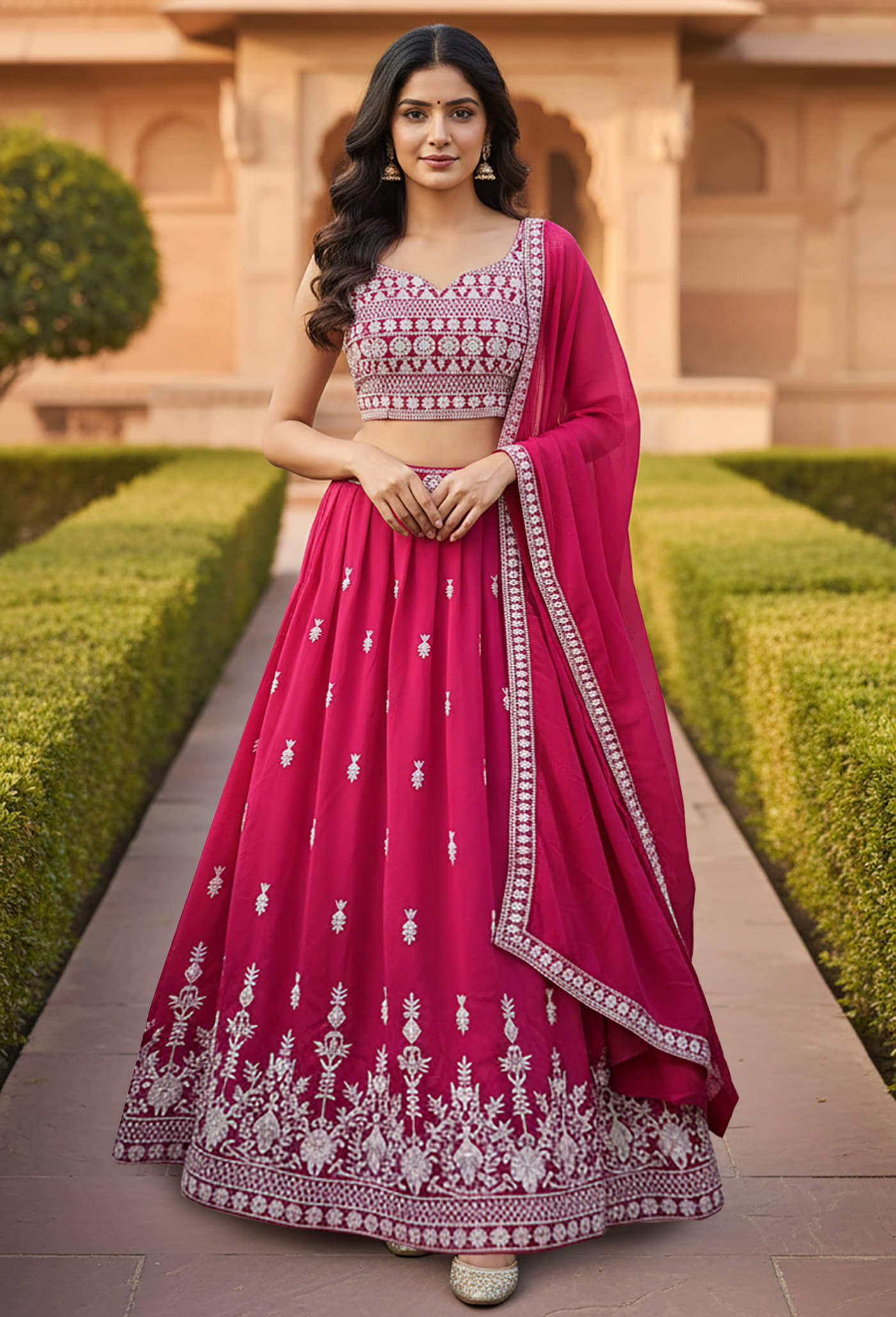     			kedar fab Women Georgette Circular Semi Stitched Lehenga Choli ( Pink )