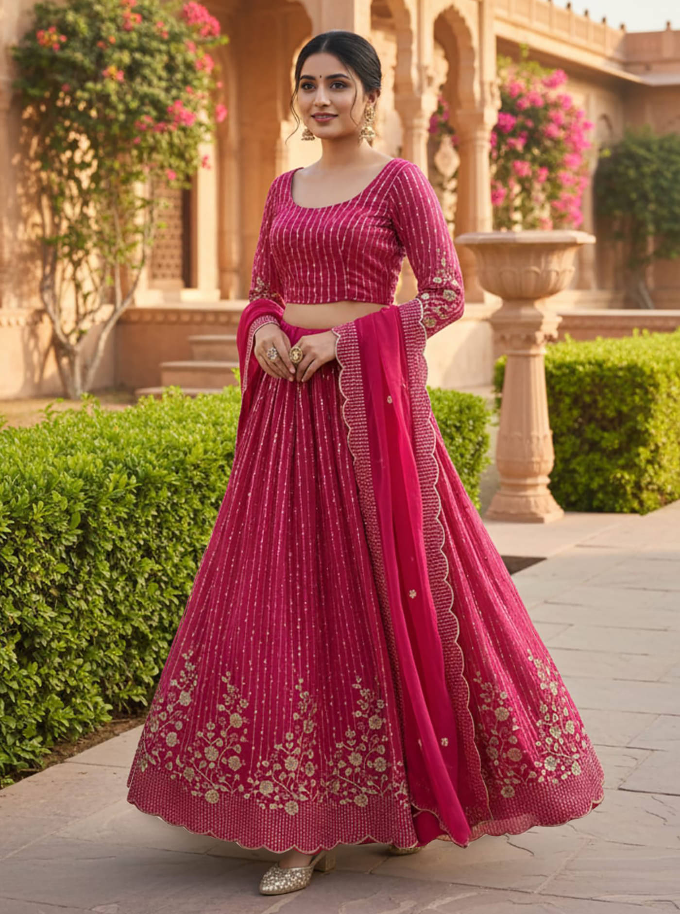 kedar fab Women Georgette Circular Semi Stitched Lehenga Choli ( Pink )     			kedar fab Women Georgette Circular Semi Stitched Lehenga Choli ( Pink )