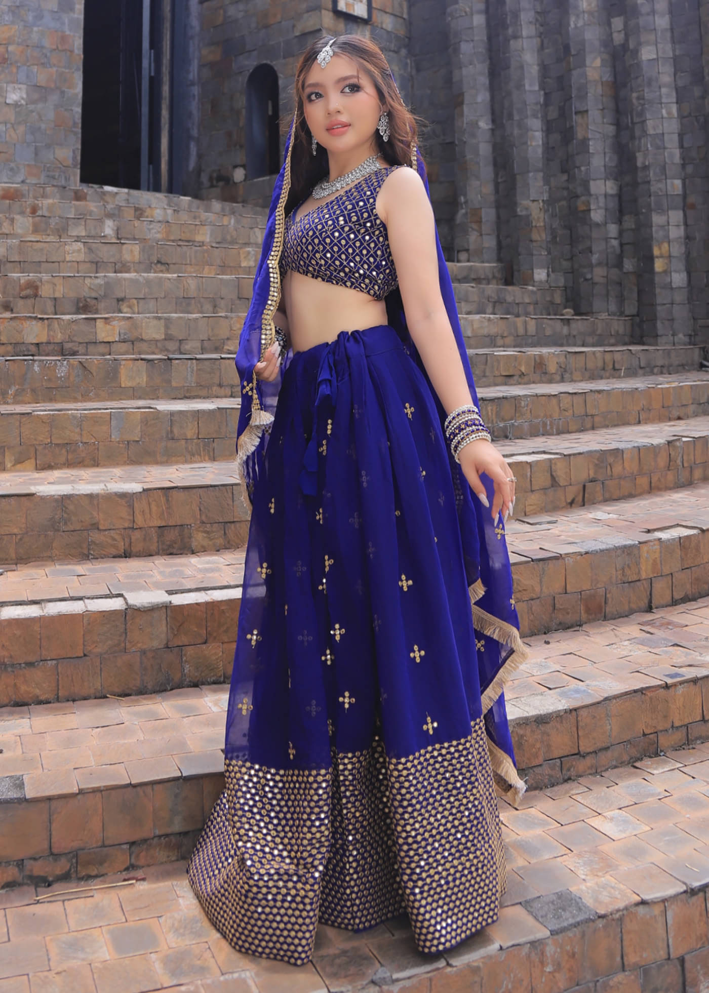 kedar fab Women Georgette Circular Semi Stitched Lehenga Choli ( Blue ) kedar fab Women Georgette Circular Semi Stitched Lehenga Choli ( Blue )