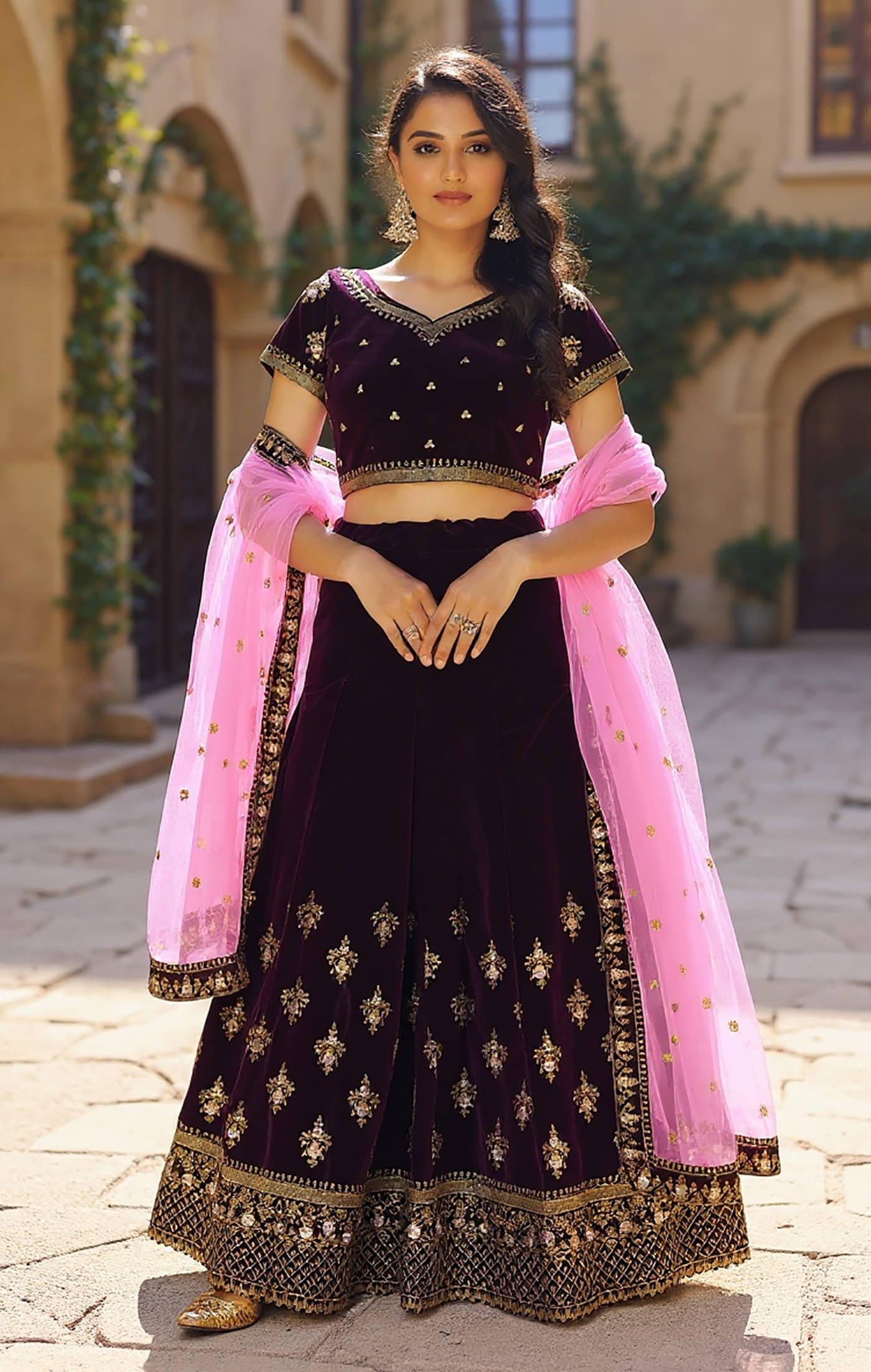 kedar fab Women Velvet Circular Semi Stitched Lehenga Choli ( Purple ) kedar fab Women Velvet Circular Semi Stitched Lehenga Choli ( Purple )