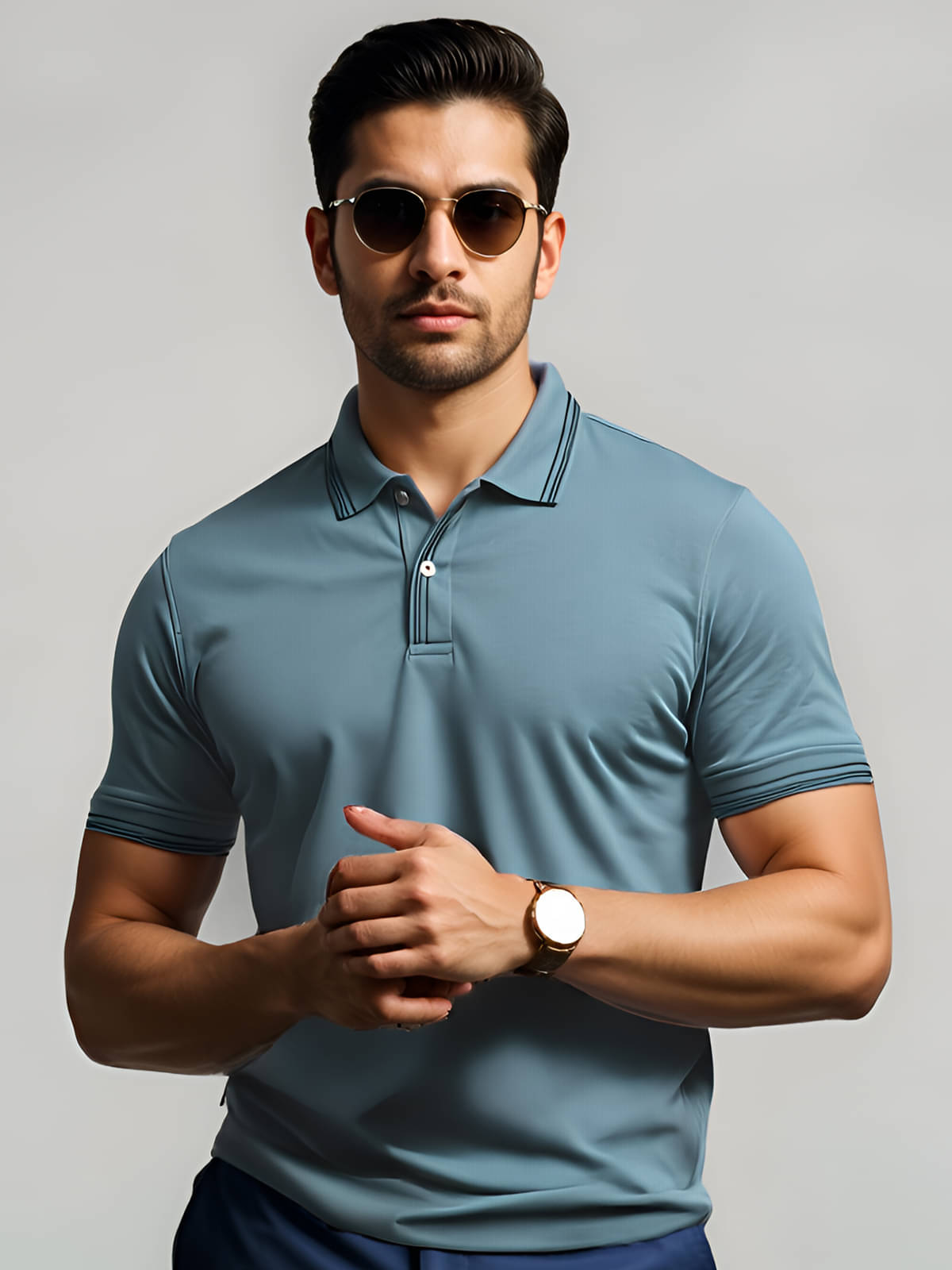 Adro Men Cotton Blend Regular Fit Solid Polo T Shirt ( Light Blue ) Adro Men Cotton Blend Regular Fit Solid Polo T Shirt ( Light Blue )