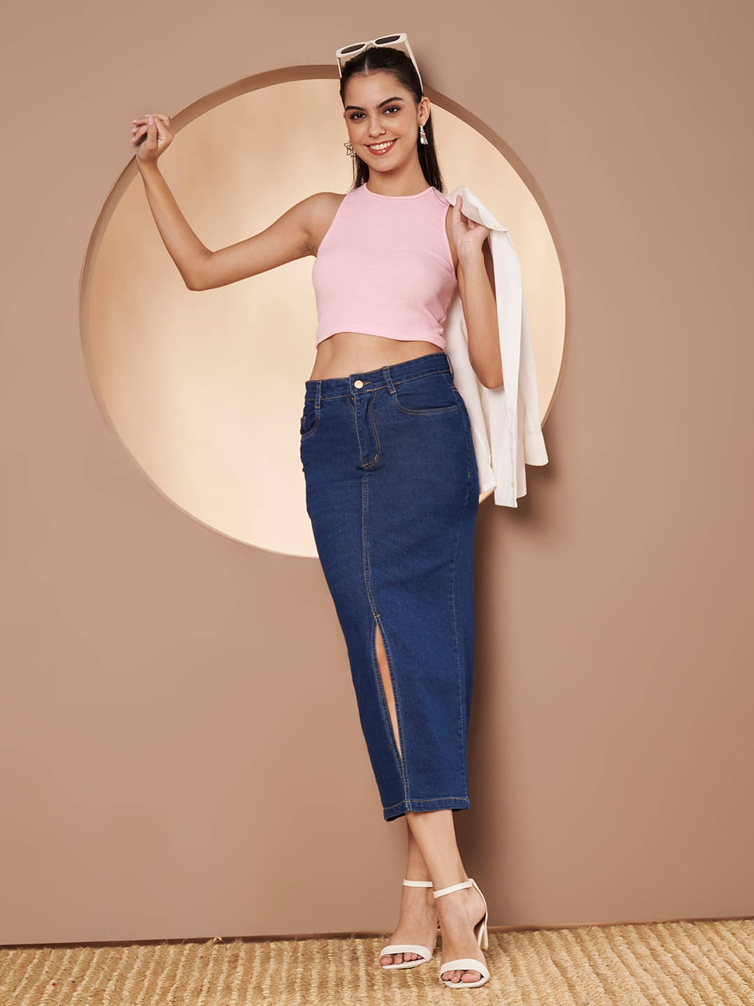     			AngelFab Blue Denim Women's Straight Skirts ( Pack of 1 )