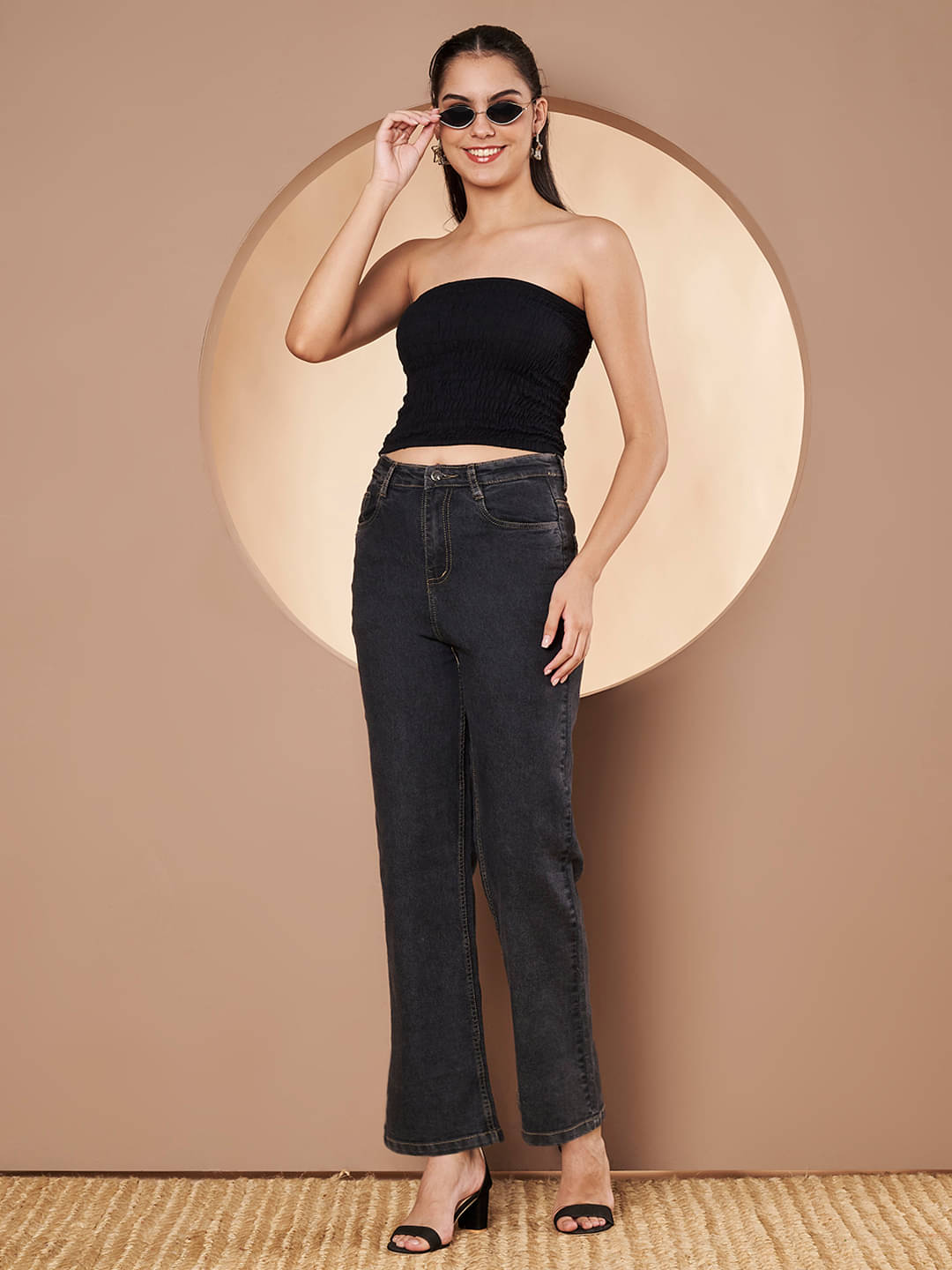     			AngelFab Women's Regular Fit High-Rise Jeans ( Black )