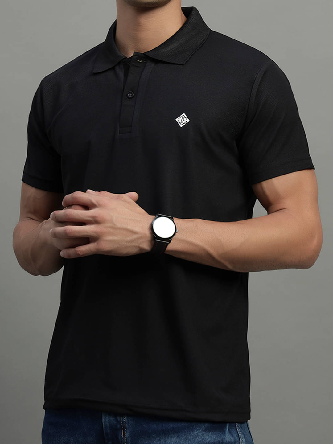     			BLISS BOYS Men Polyester Regular Fit Solid Polo T Shirt ( Black )