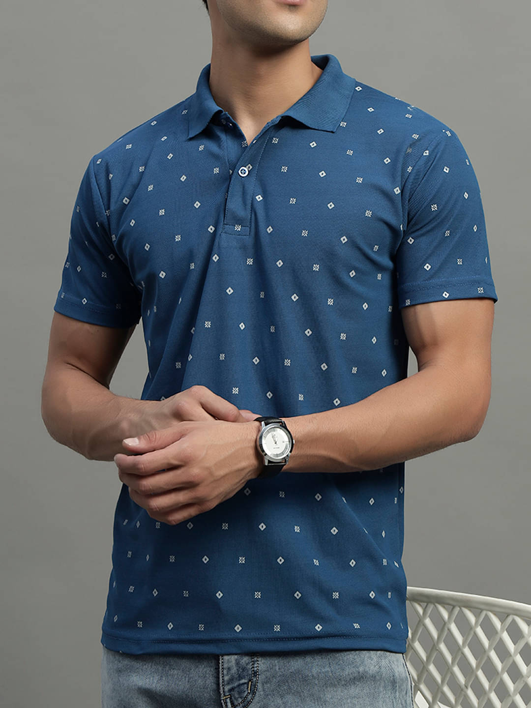 BLISS BOYS Men Polyester Regular Fit Printed Polo T Shirt ( Blue ) BLISS BOYS Men Polyester Regular Fit Printed Polo T Shirt ( Blue )