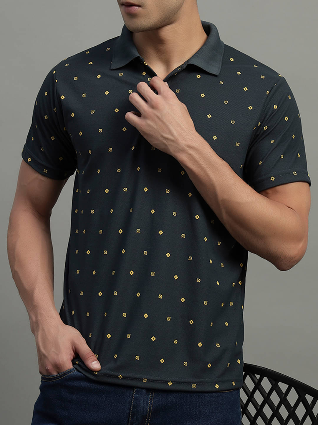 BLISS BOYS Men Polyester Regular Fit Printed Polo T Shirt ( Dark Green )     			BLISS BOYS Men Polyester Regular Fit Printed Polo T Shirt ( Dark Green )