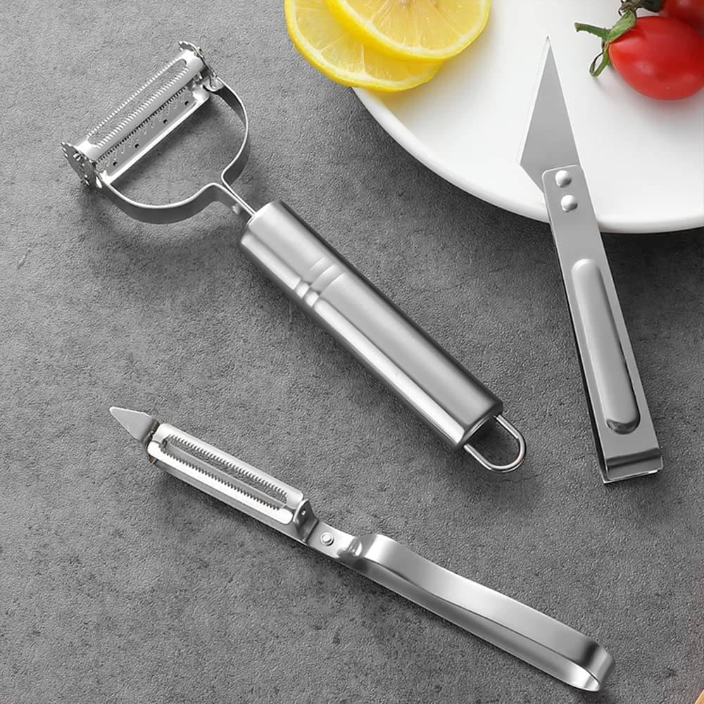    			CRAYLUXE 3-in-1 Vegetable Peeler Set | Multifunctional Julienne, Straight & Serrated Blades