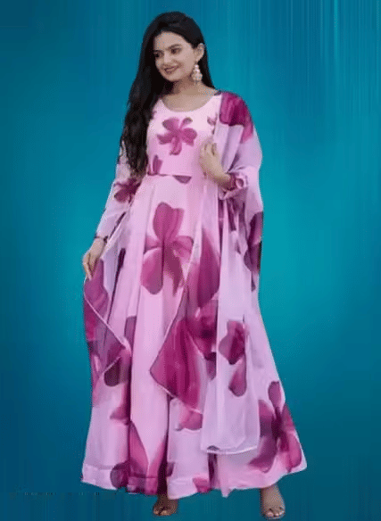 DEEP STITCHING Women Georgette Anarkali Stitched Ethnic Gown ( Pink ) DEEP STITCHING Women Georgette Anarkali Stitched Ethnic Gown ( Pink )