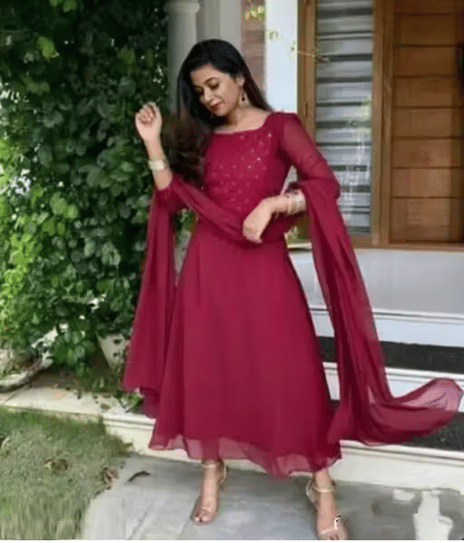 DEEP STITCHING Women Georgette Anarkali Stitched Ethnic Gown ( Maroon ) DEEP STITCHING Women Georgette Anarkali Stitched Ethnic Gown ( Maroon )