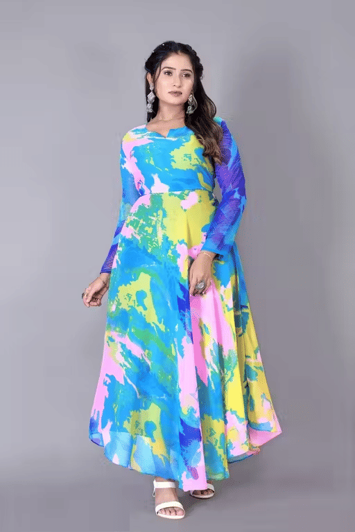 DEEP STITCHING Women Georgette Anarkali Stitched Ethnic Gown ( Multicolor ) DEEP STITCHING Women Georgette Anarkali Stitched Ethnic Gown ( Multicolor )