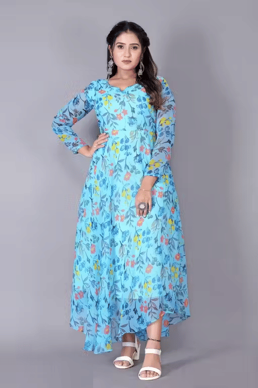 DEEP STITCHING Women Georgette Anarkali Stitched Ethnic Gown ( Blue ) DEEP STITCHING Women Georgette Anarkali Stitched Ethnic Gown ( Blue )