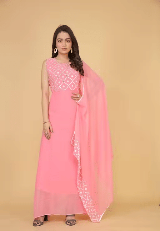 DEEP STITCHING Women Georgette Anarkali Stitched Ethnic Gown ( Pink ) DEEP STITCHING Women Georgette Anarkali Stitched Ethnic Gown ( Pink )