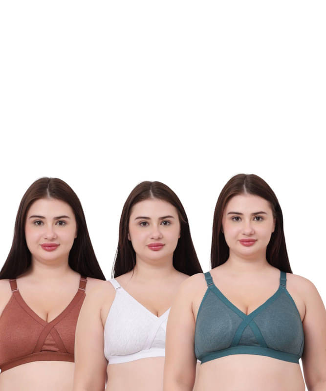     			Esoroucha Pack of 3 Cotton Non Padded Minimizer Bra For Women ( Multicolor 9 )