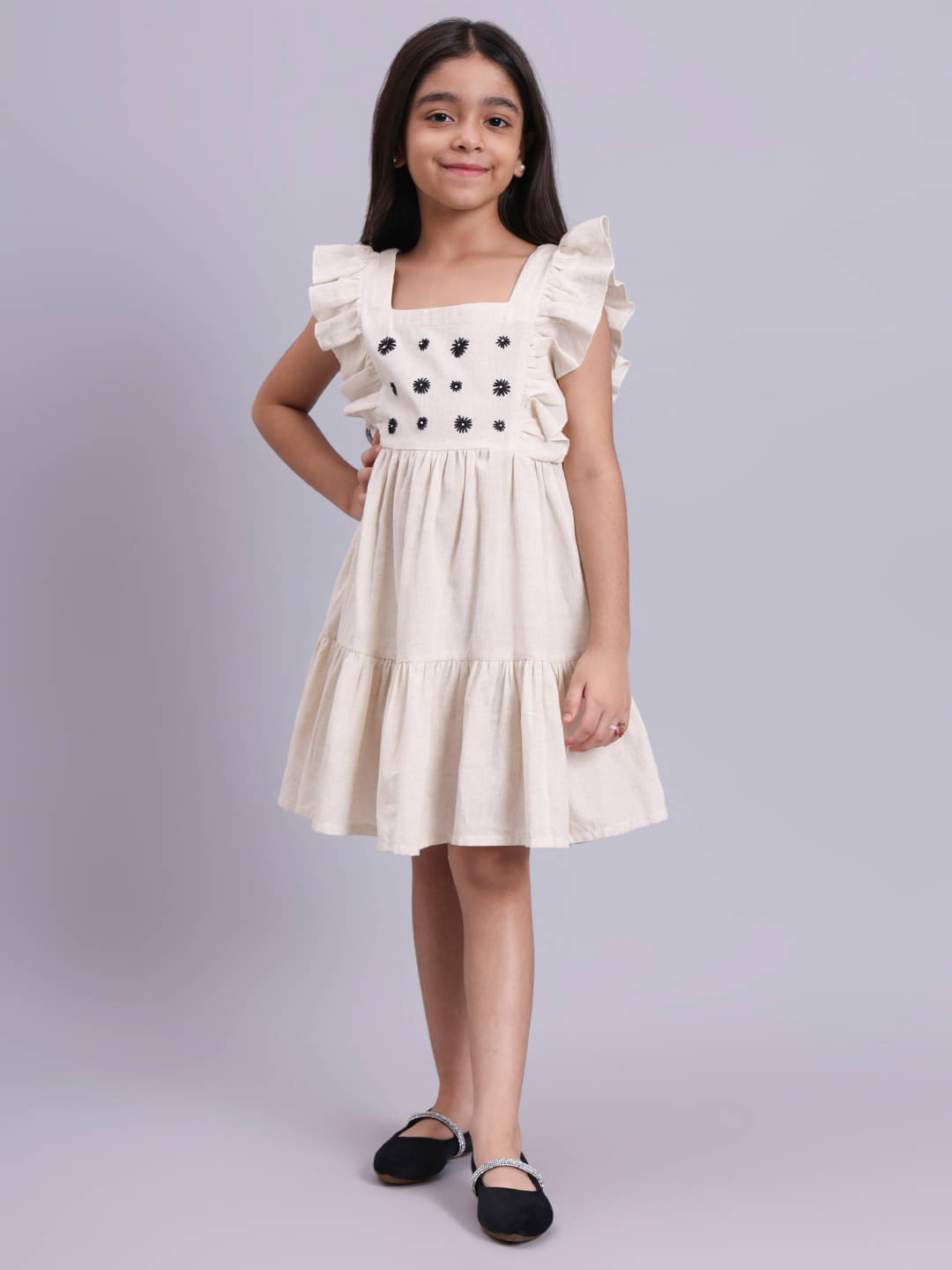     			Flamboyant Cotton Dress For Girls ( Pack of 1 , White )