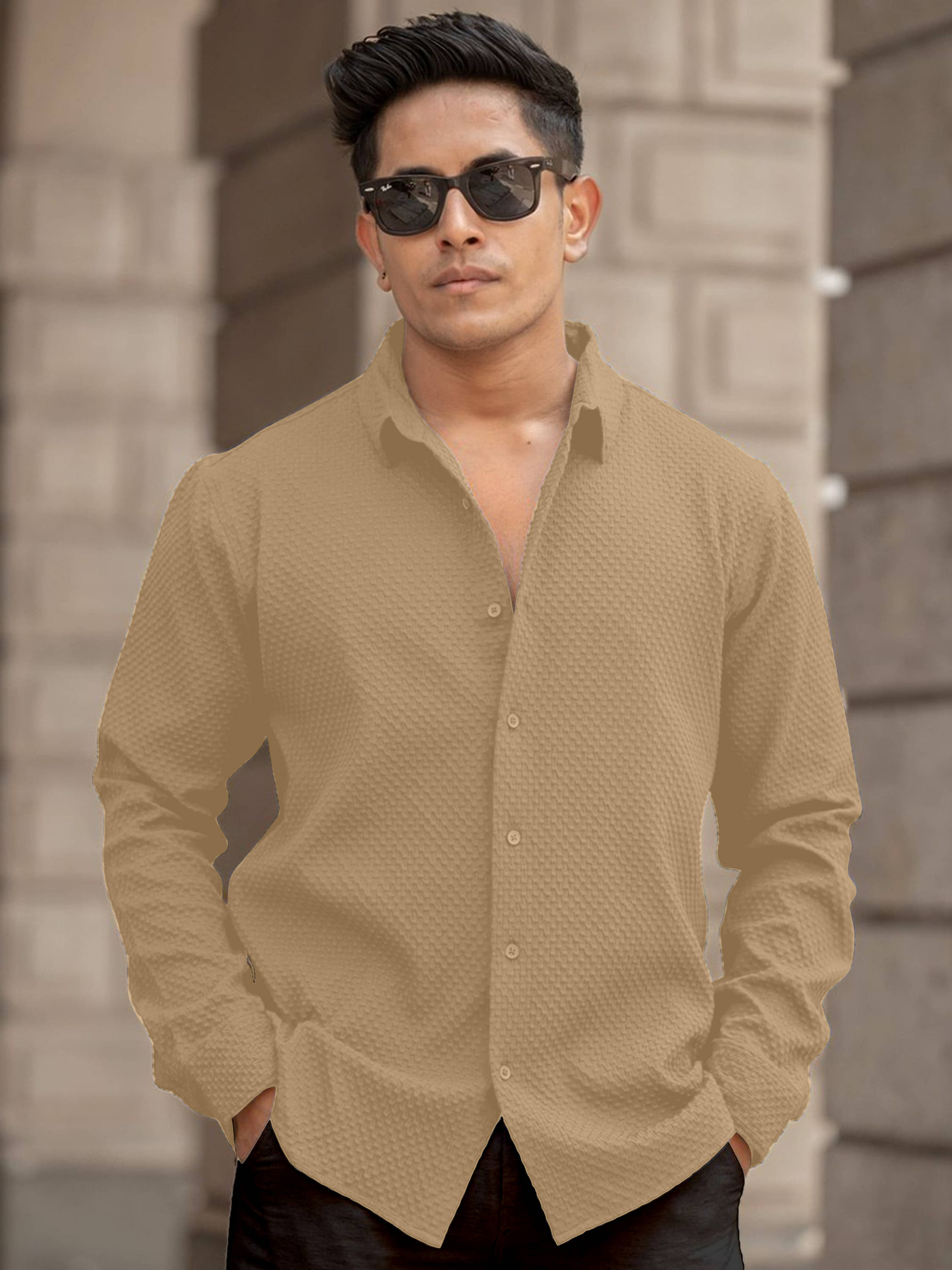     			KAKIDO Cotton Blend Regular Fit Self Design Full Sleeves Men's Casual Shirt - Cream ( Pack of 1 )