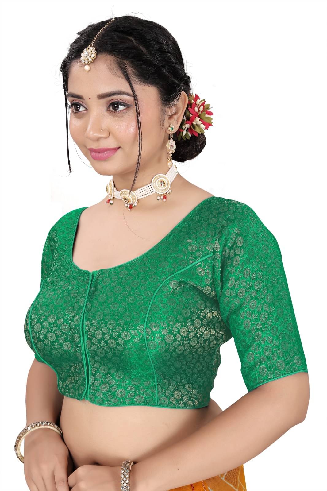     			KALAVATI FASHION Brocade Readymade with Pad Round Neck Women's Blouse ( Mint Green )