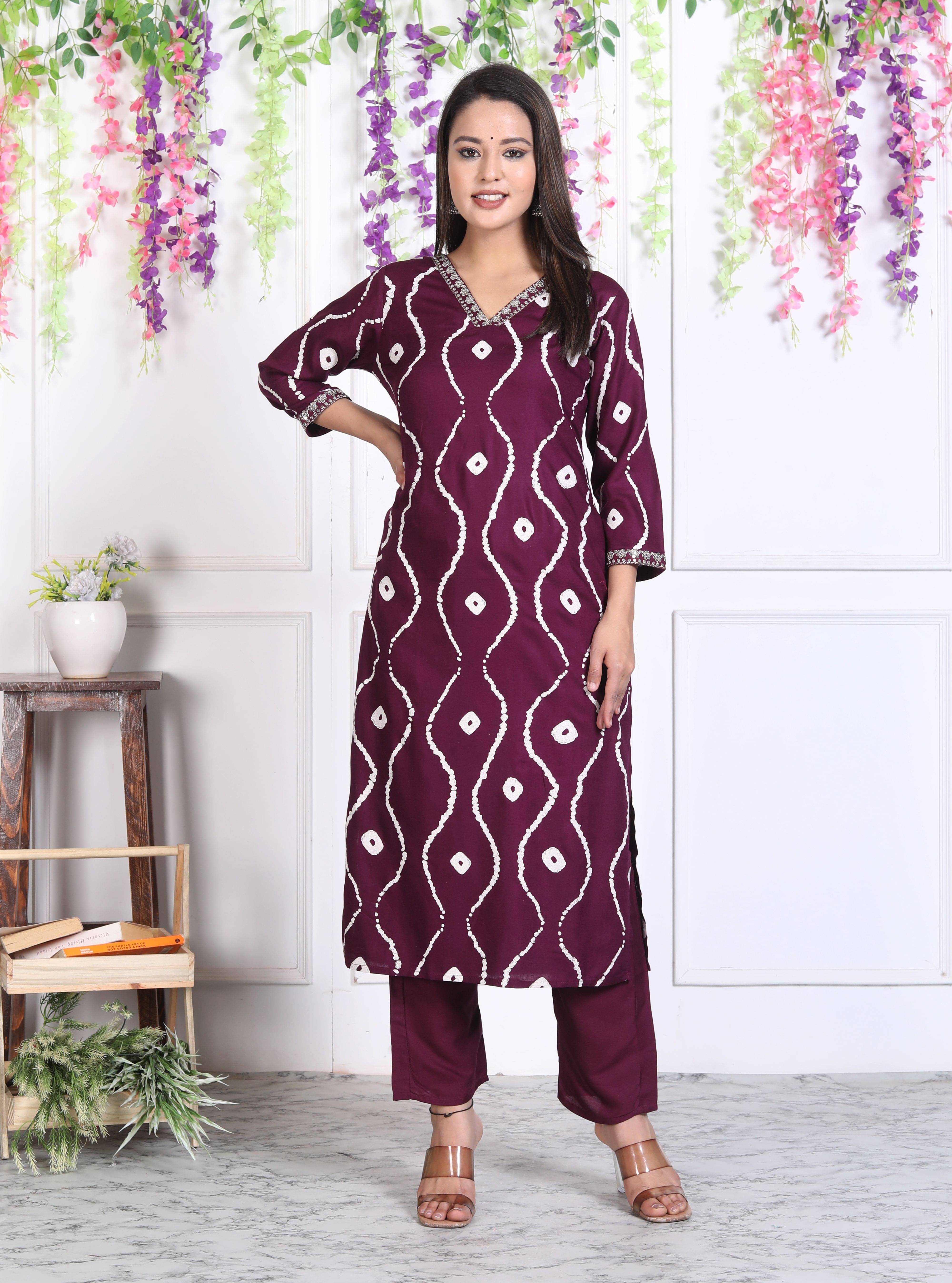 KP CREATION Women Viscose Embroidered A-line Kurti With Pants ( Wine )     			KP CREATION Women Viscose Embroidered A-line Kurti With Pants ( Wine )