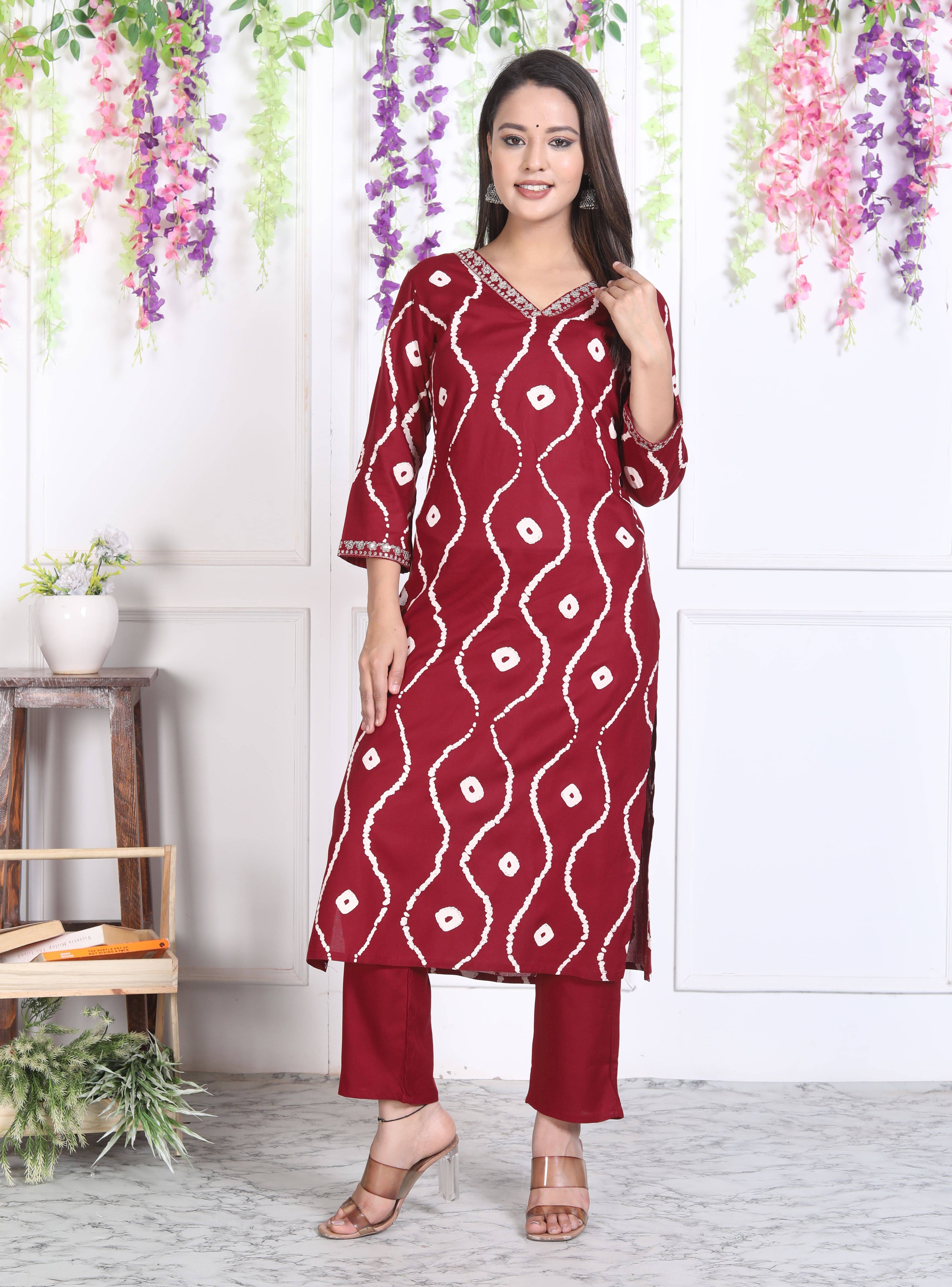     			KP CREATION Women Viscose Embroidered A-line Kurti With Pants ( Maroon )