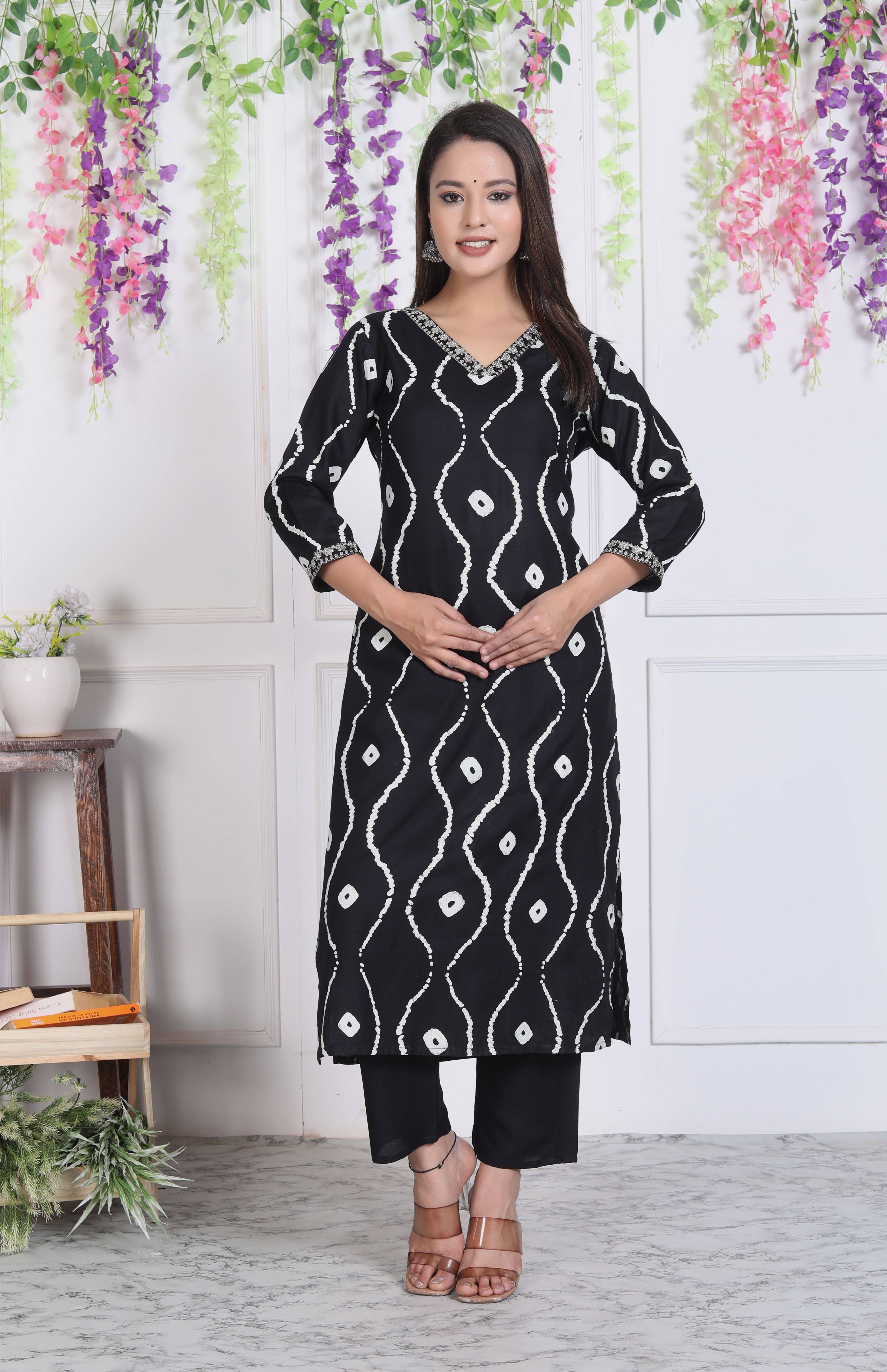 KP CREATION Women Viscose Embroidered A-line Kurti With Pants ( Black )     			KP CREATION Women Viscose Embroidered A-line Kurti With Pants ( Black )