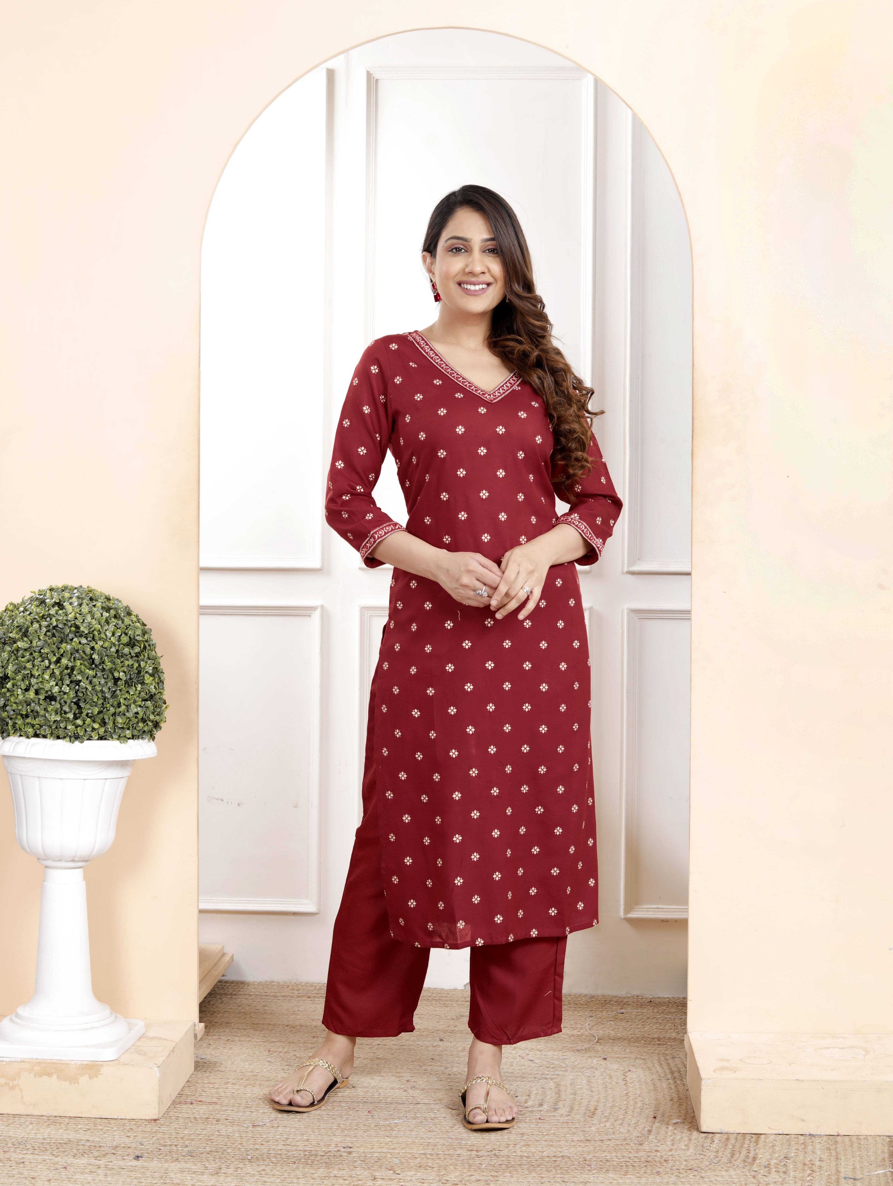     			KP CREATION Women Viscose Embroidered A-line Kurti With Pants ( Maroon )