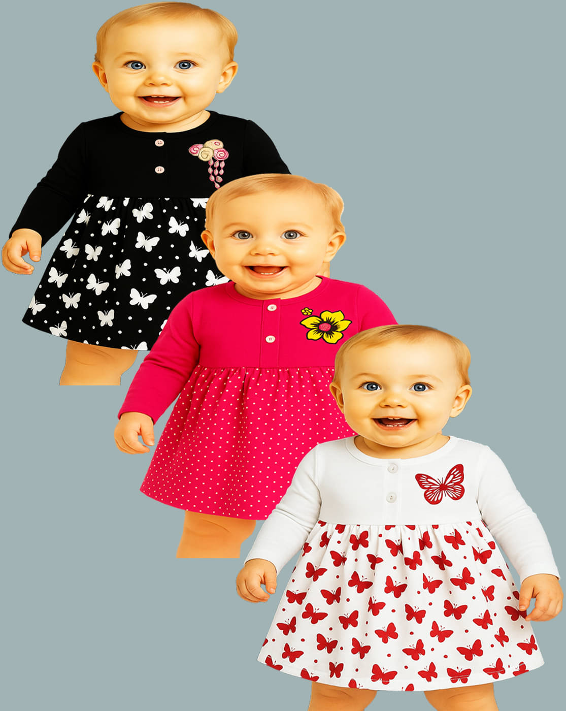     			KidzzCart Pack of 3 Baby Girls Cotton Dress ( Multicolor )